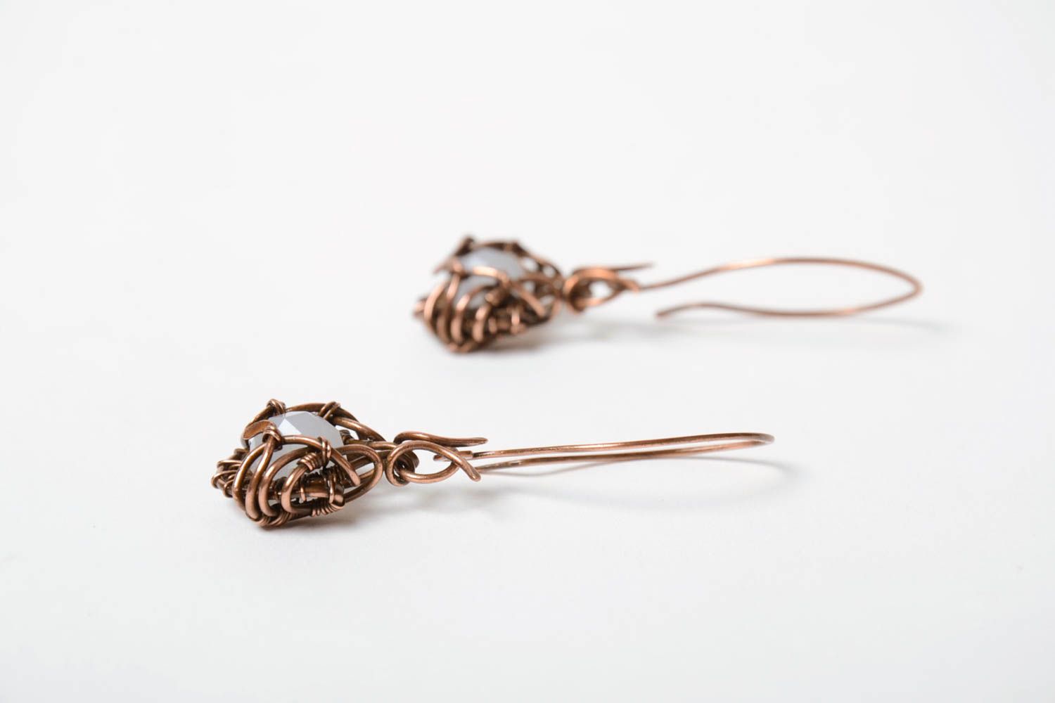 Beautiful handmade wire wrap copper earrings with natural stone designer jewelry photo 3