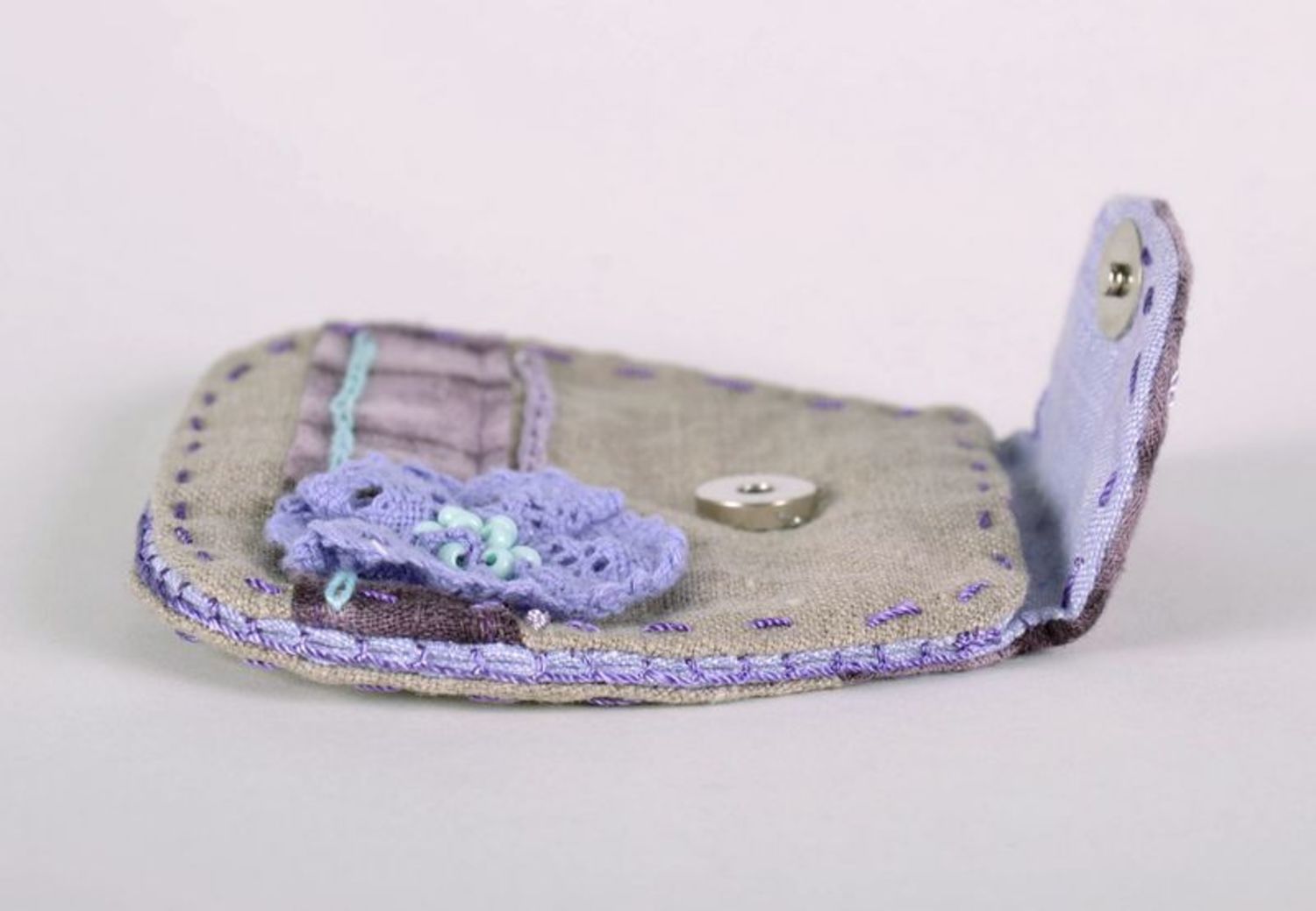 Porte-monnaie fait main pour pièces violet photo 3