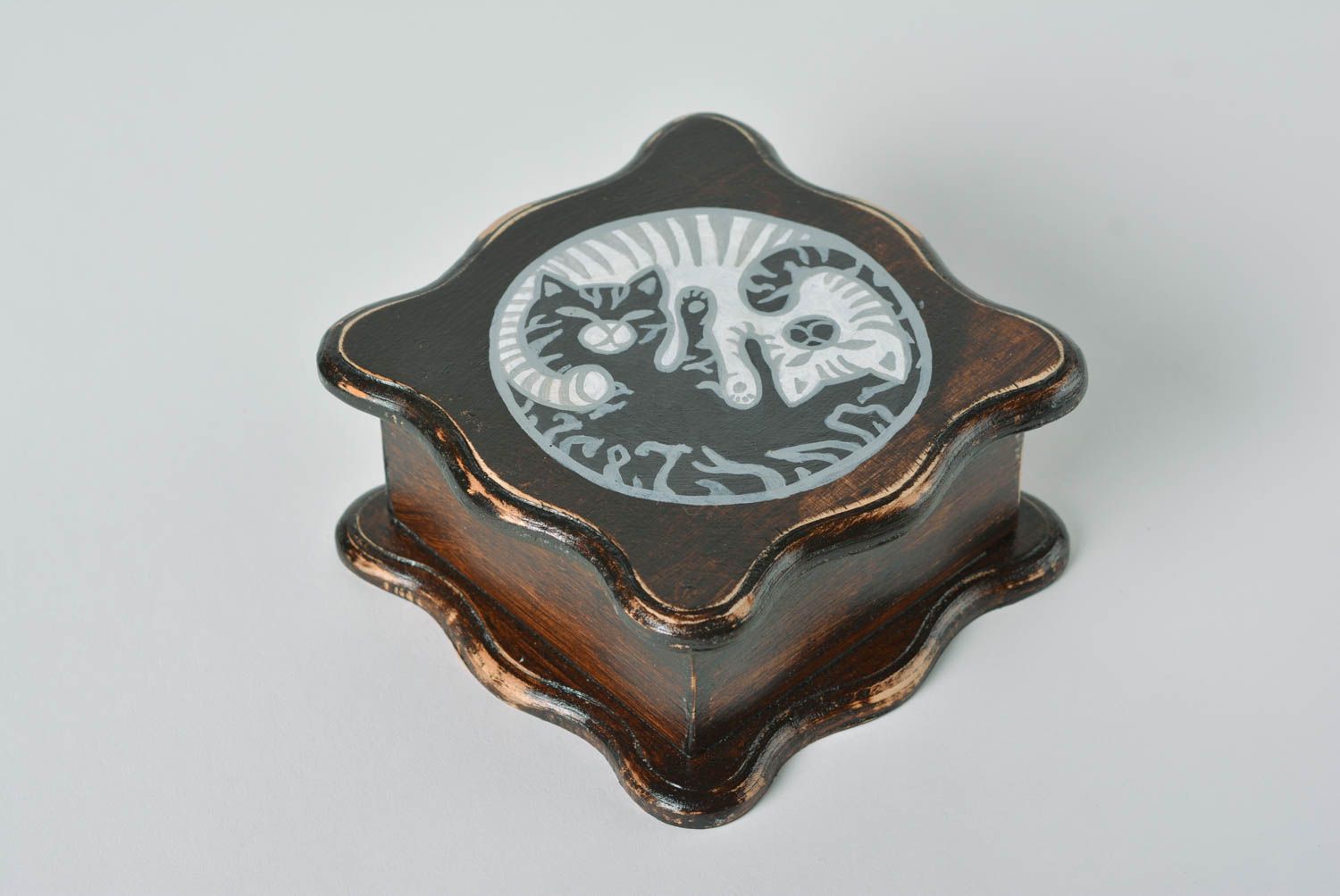 Boîte à bijoux petite carrée en contreplaqué faite main peinte à l'acrylique photo 1