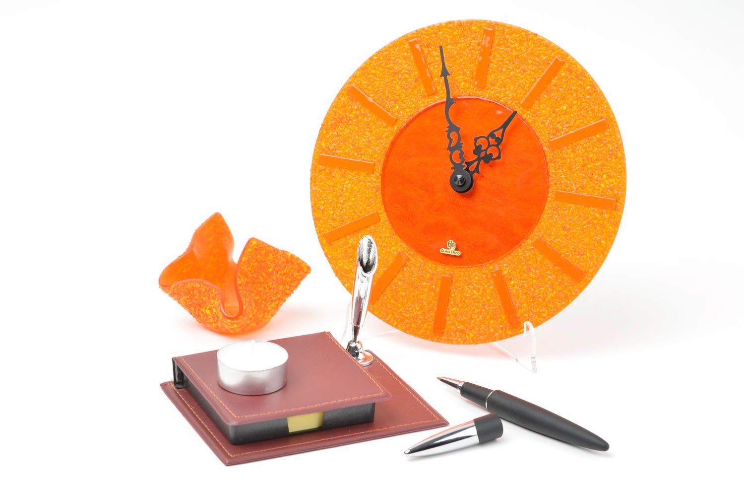 Bougeoir design Horloge murale ronde fait main Cadeau original décor orange photo 1