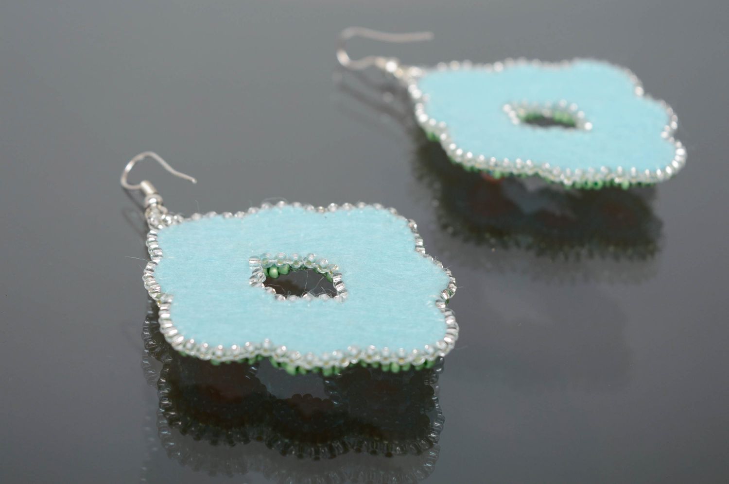 Handmade beaded earrings with artificial gems photo 2