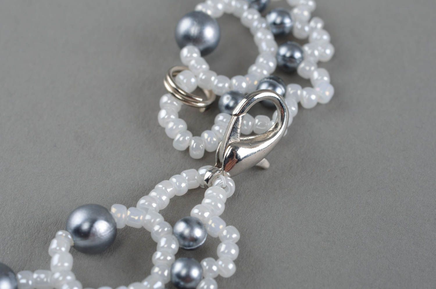 Damen Halskette aus Glasperlen in Weiß originell Collier handmade Geschenk foto 4