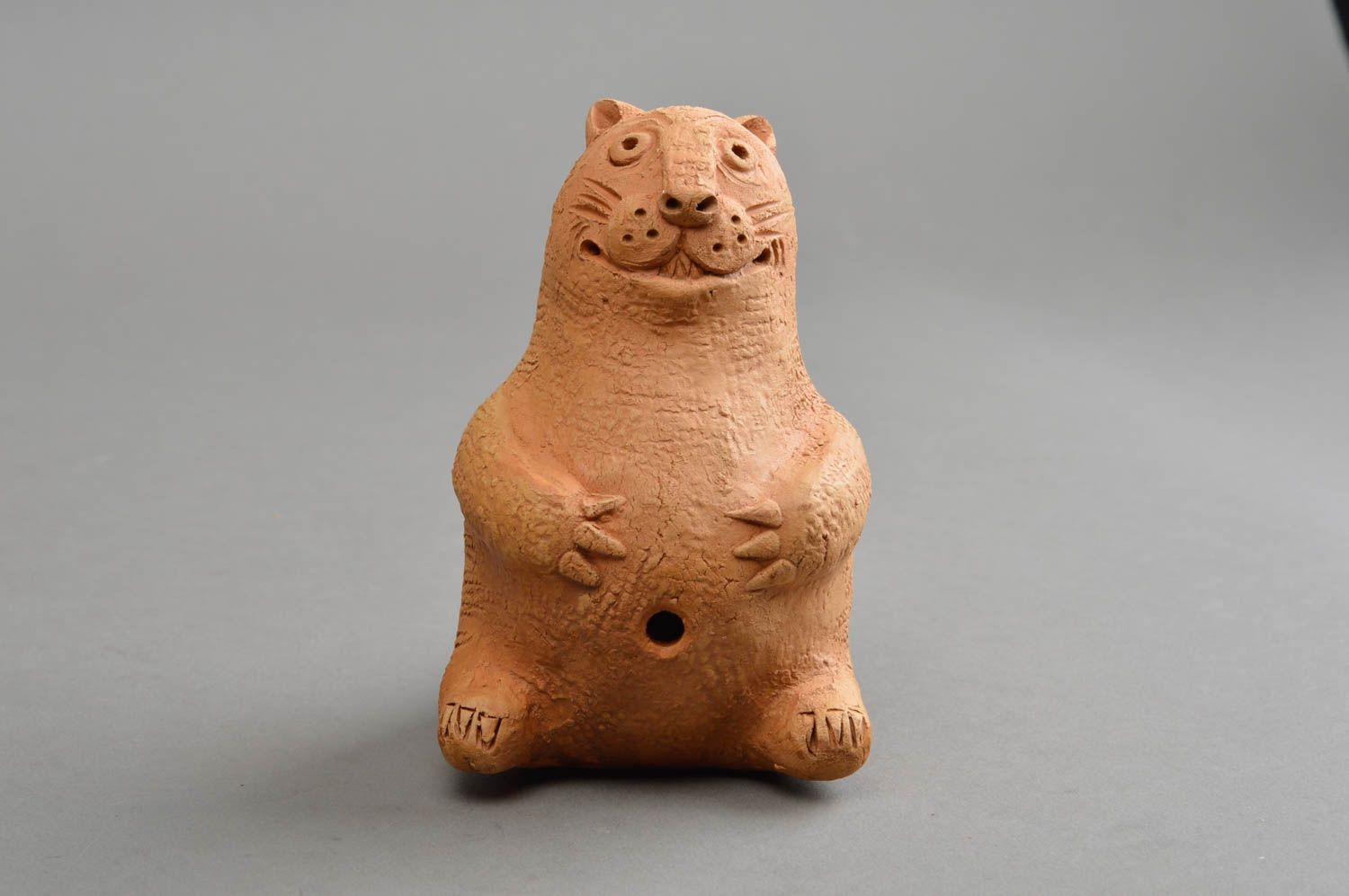 Sifflet en céramique brun clair en forme de chat fait main jouet populaire photo 3