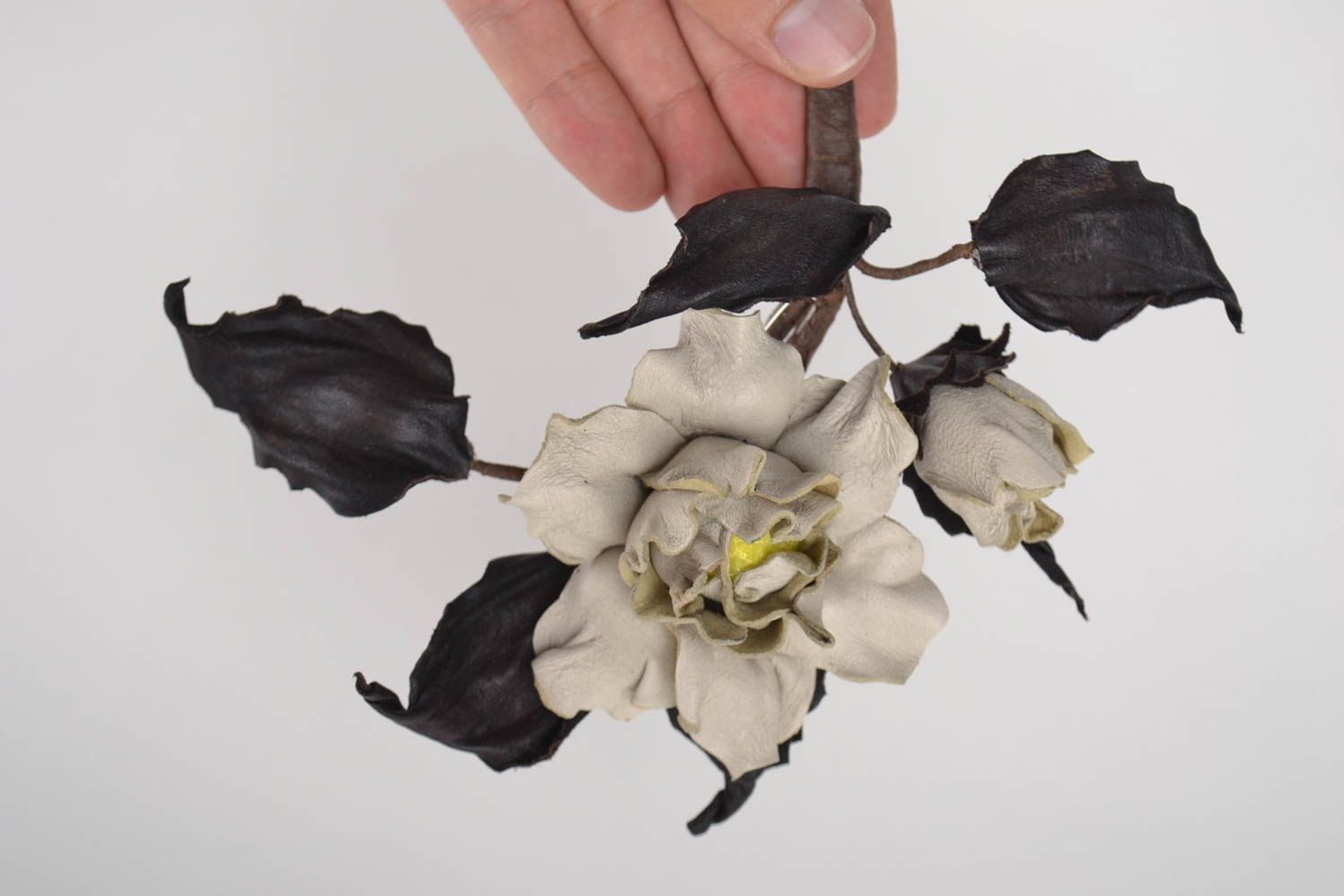 Handmade Blumen Brosche Schmuck aus Leder hochwertiger Modeschmuck originell foto 5