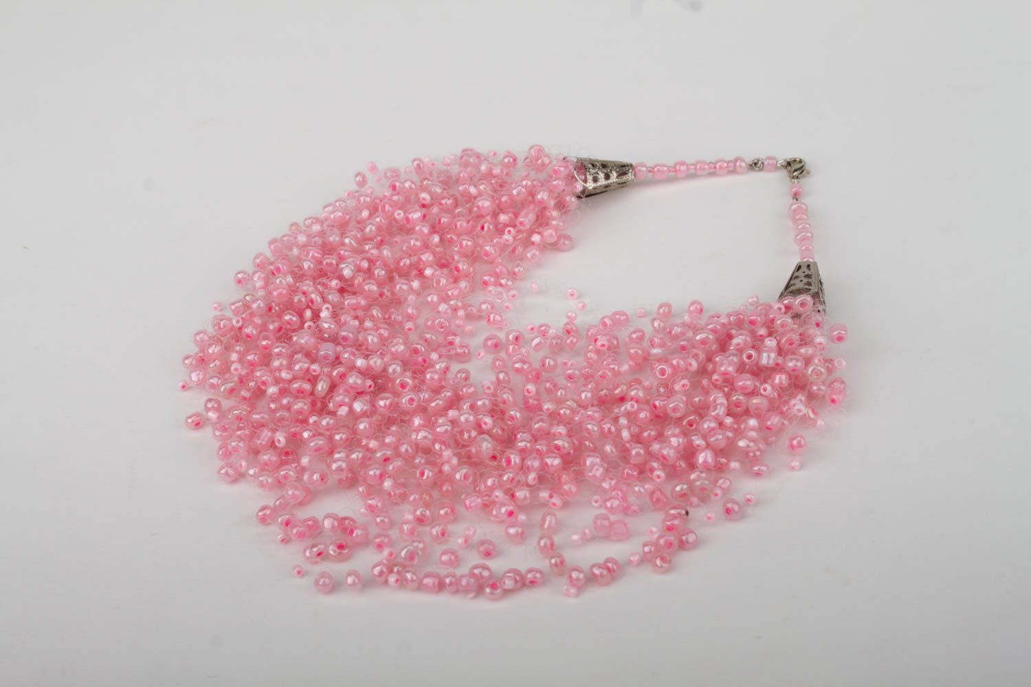 Collier perles de rocaille Bijou fait main rose Accessoire femme original photo 2