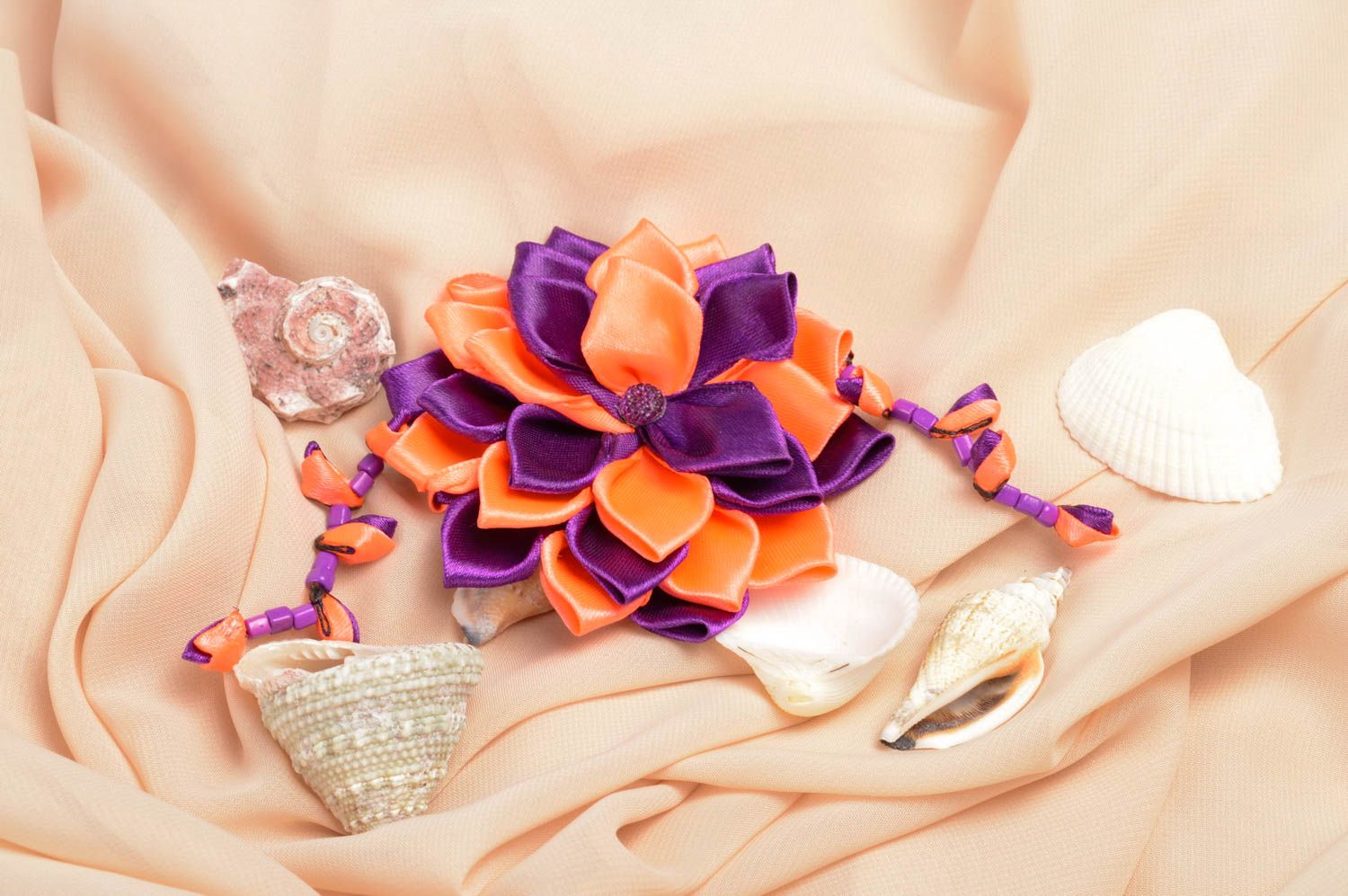 Violett orange Blume Haarspange handgemachter Schmuck Accessoire für Mädchen  foto 1