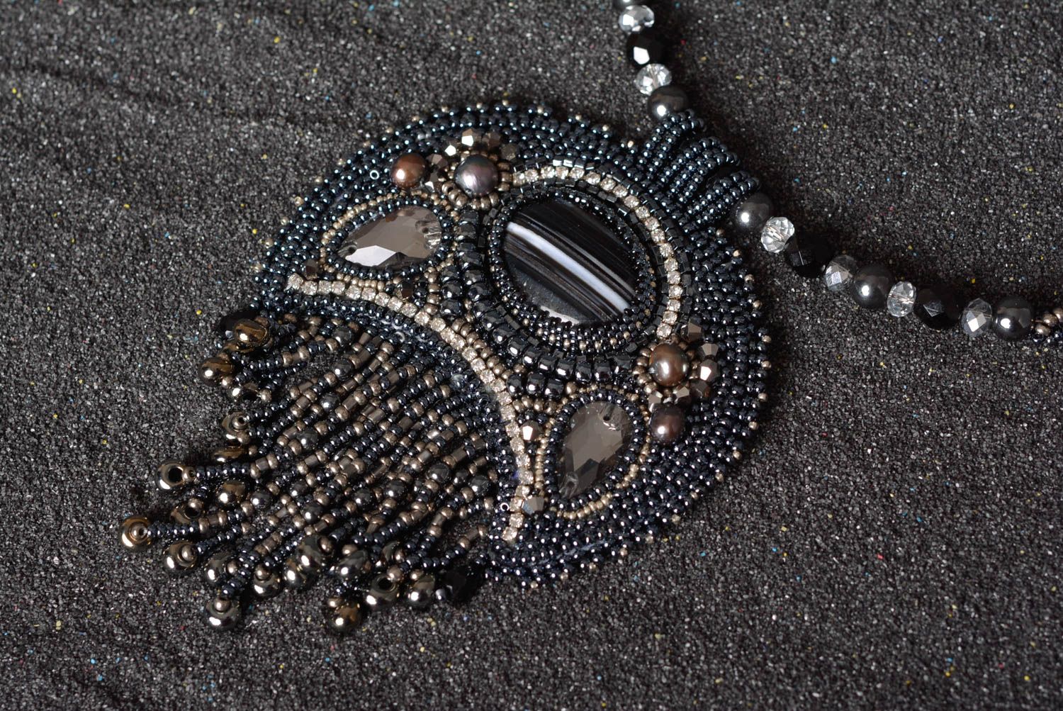 Collier perles de rocaille Bijou fait main agate plastique Accessoire femme photo 3