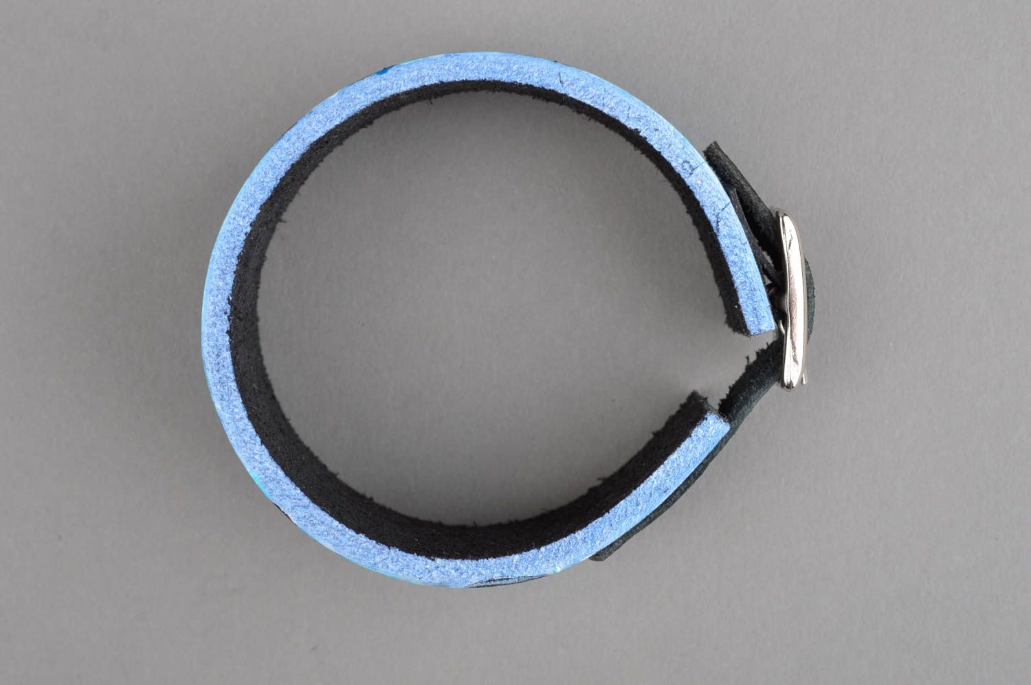 Pulsera de cuero hecha a mano regalo original accesorio para mujer tonos azules foto 3