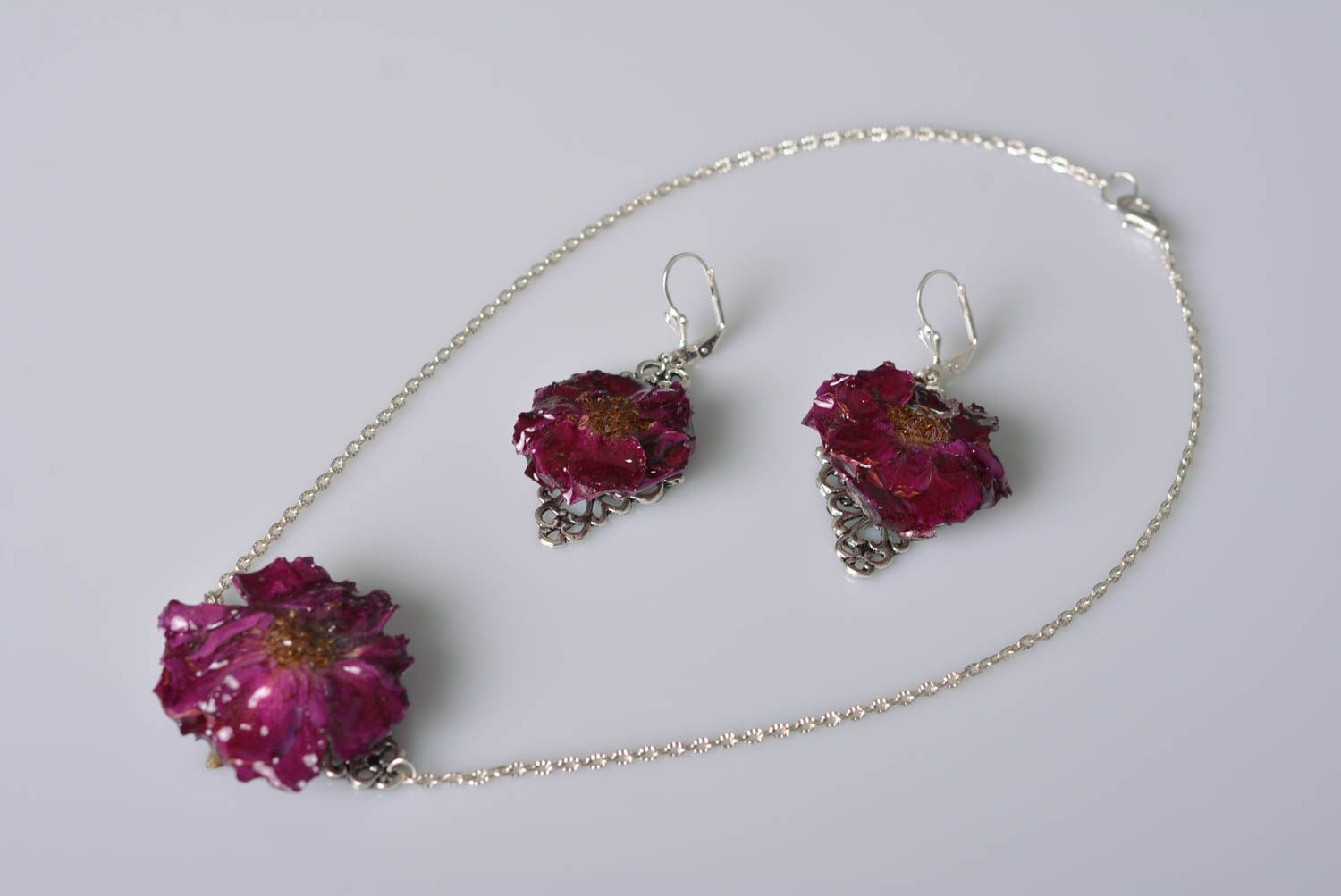 Handmade jewelry set flower necklace designer earrings botanical jewelry photo 1