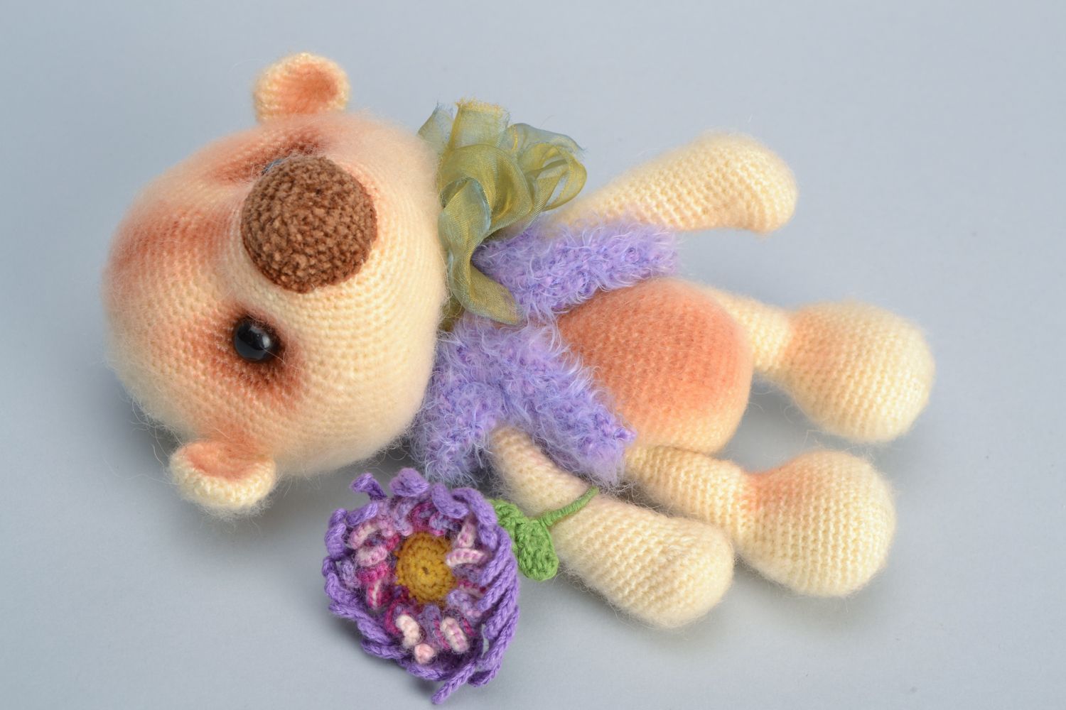 Fluffy crochet wool toy bear photo 5