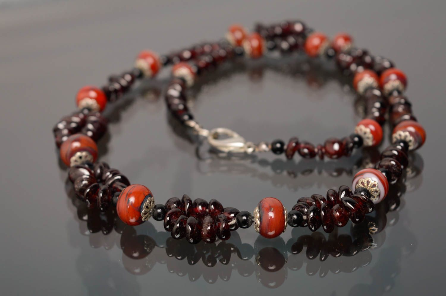 Necklace with designer lampwork beads and natural garnet Troy photo 1