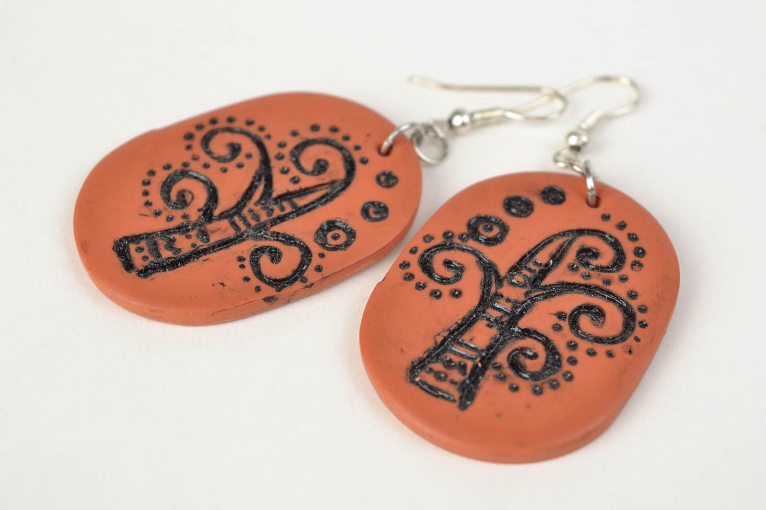 Handmade large earrings made of polymer clay and painted with acrylics photo 4