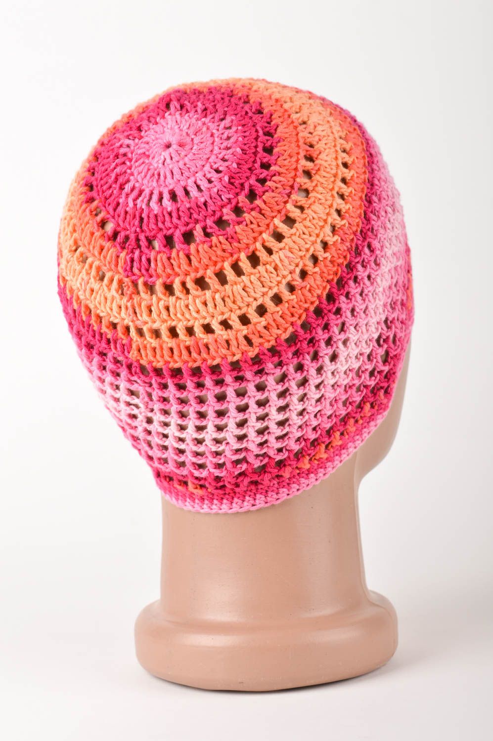 Bonnet tricot fait main Chapeau au crochet rose orange Vêtement enfant photo 5