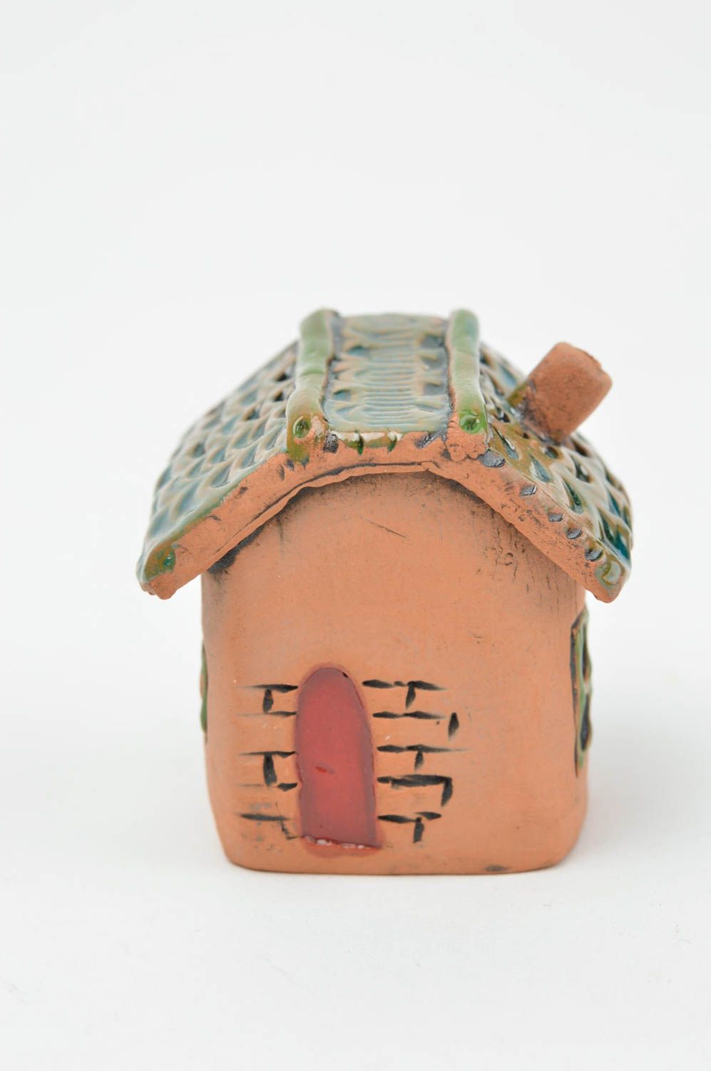 Schöne keramische Figur Haus mit buntem Dach klein künstlerische Handarbeit foto 3
