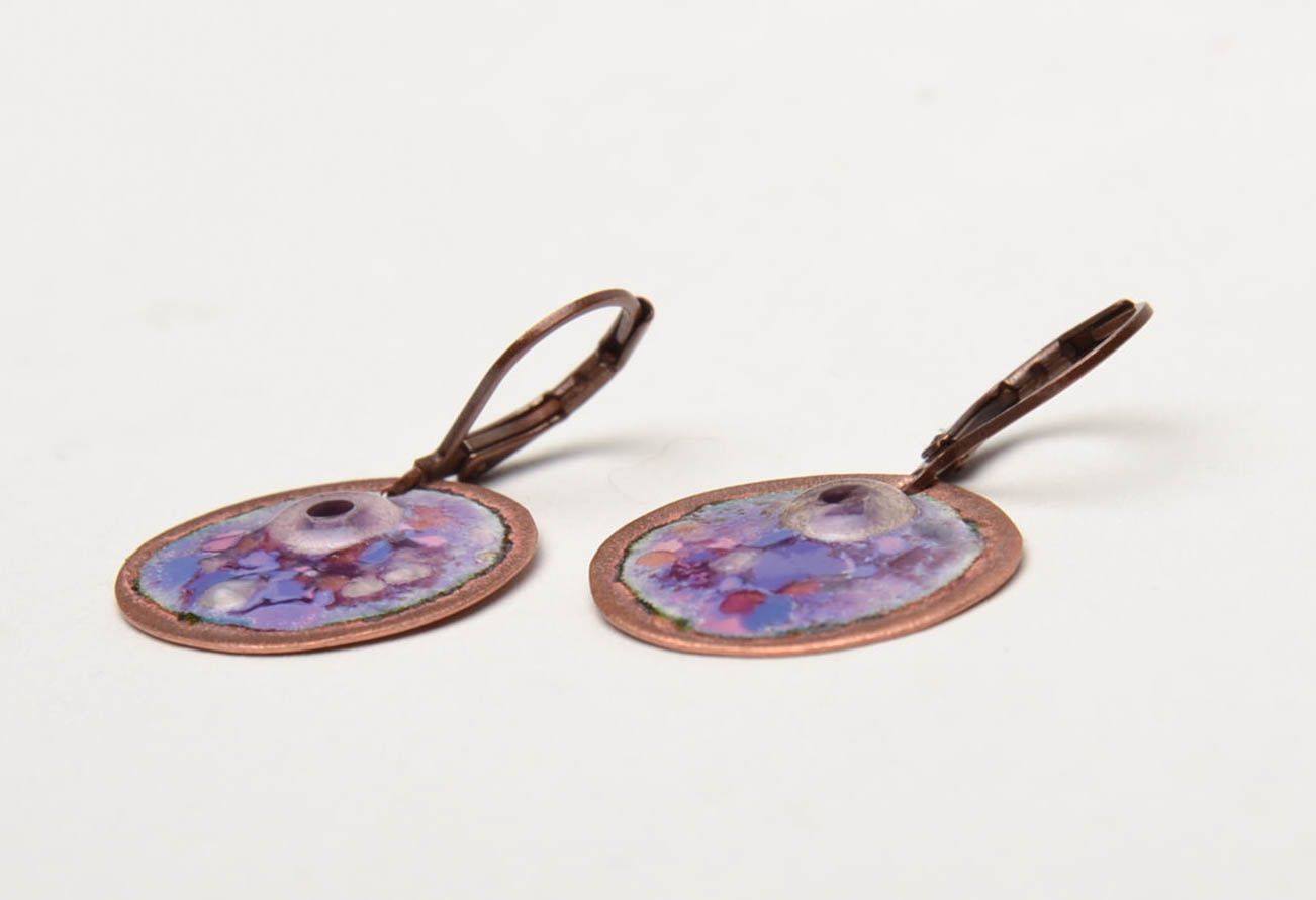 Enamel painted copper round earrings photo 4