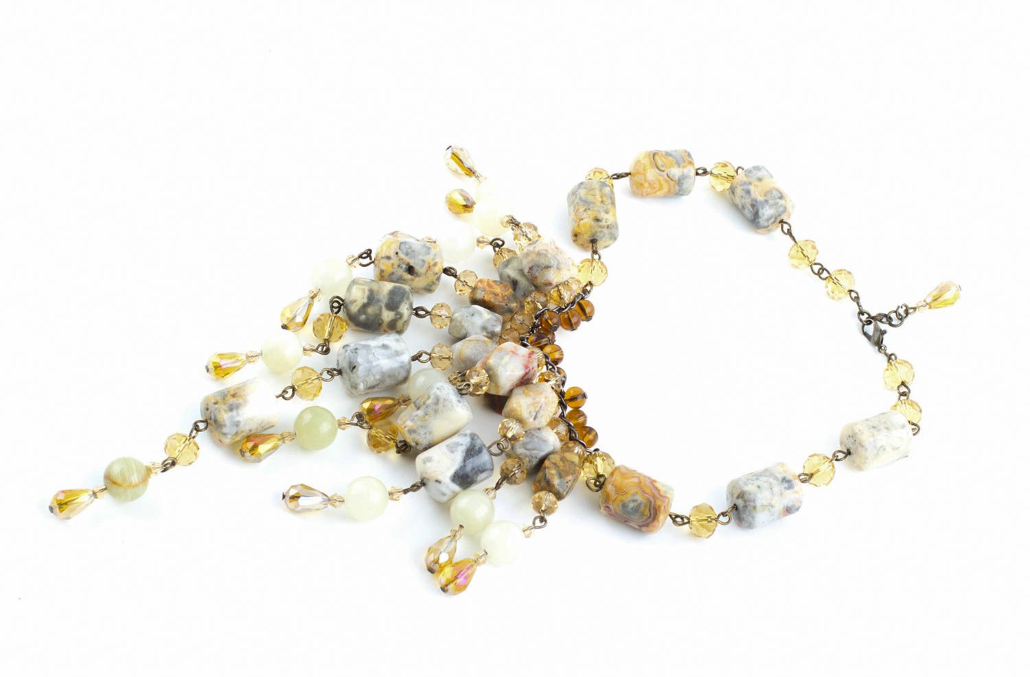 Handmade Perlen Schmuck Damen Collier Geschenk für Frauen mit Natursteinen foto 5
