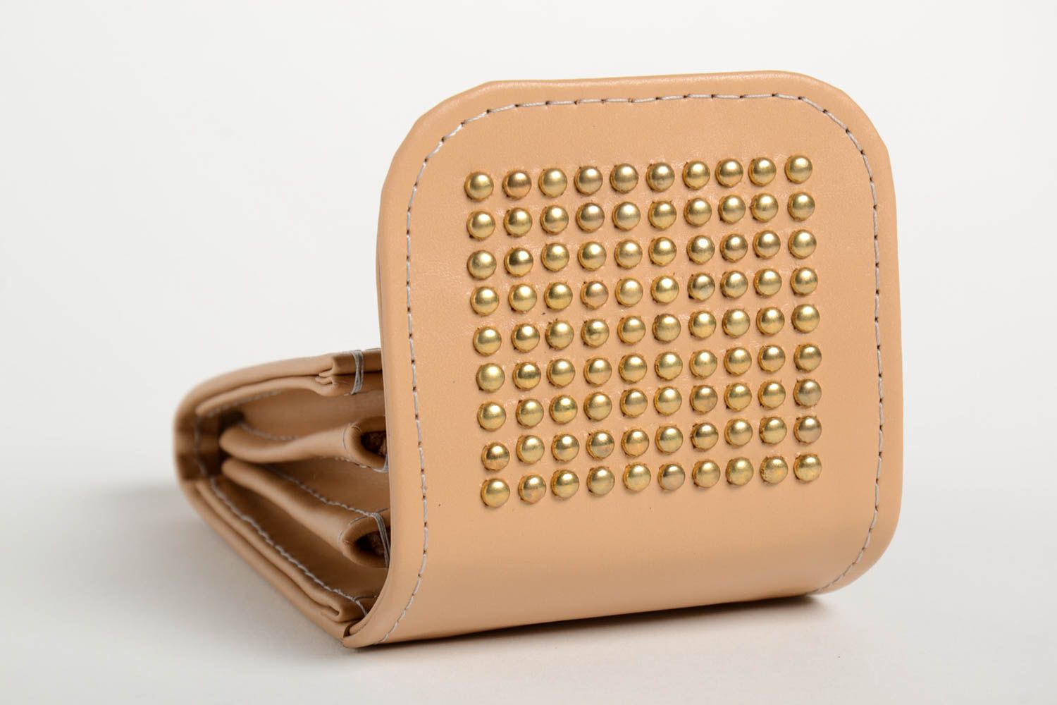 Schöne beige Leder Geldbörse handmade Accessoire für Frauen Damen Geldbeutel foto 3