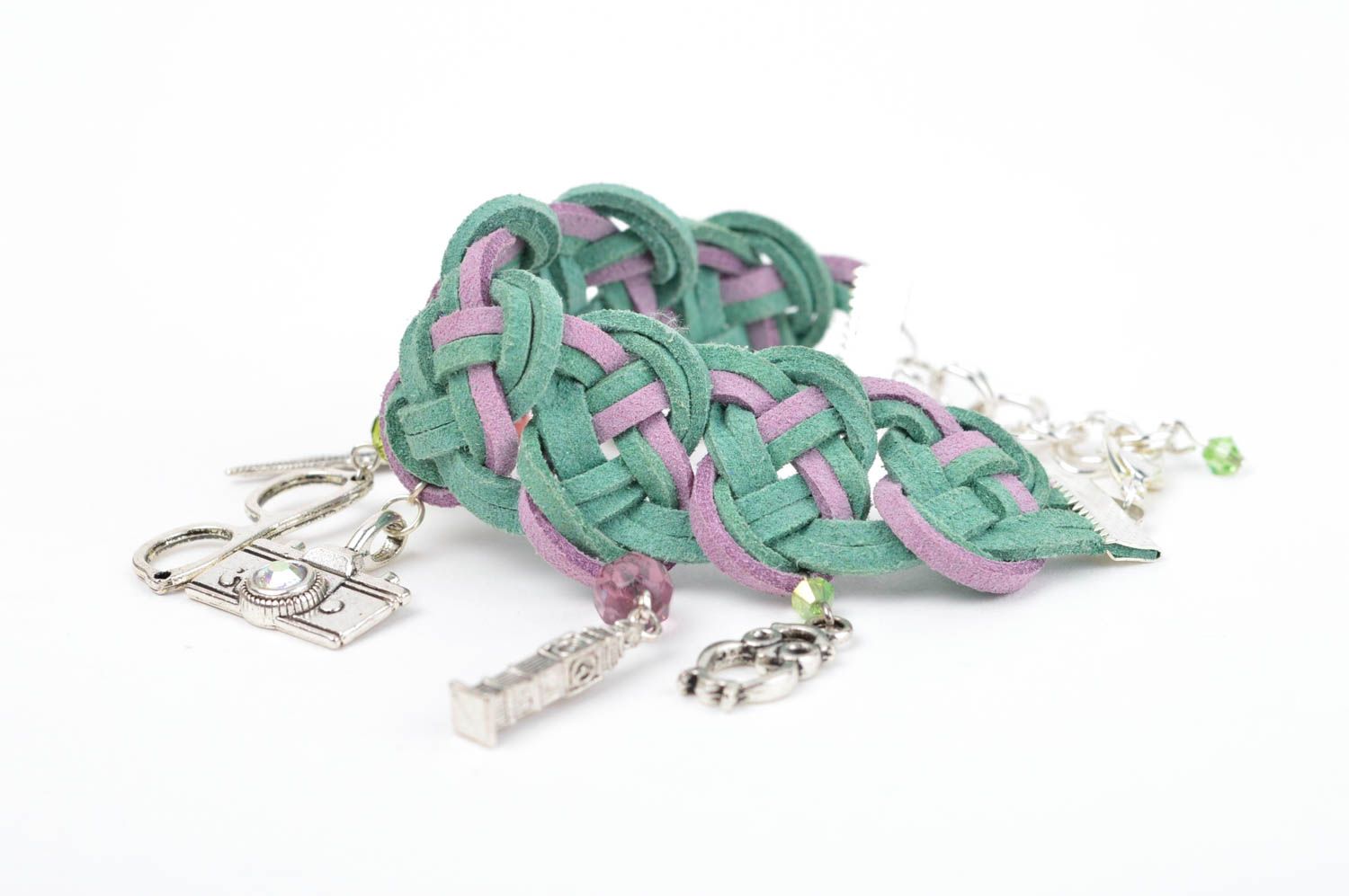Armband Frauen handmade eleganter Schmuck für Frauen grün lila Wildleder Armband foto 3