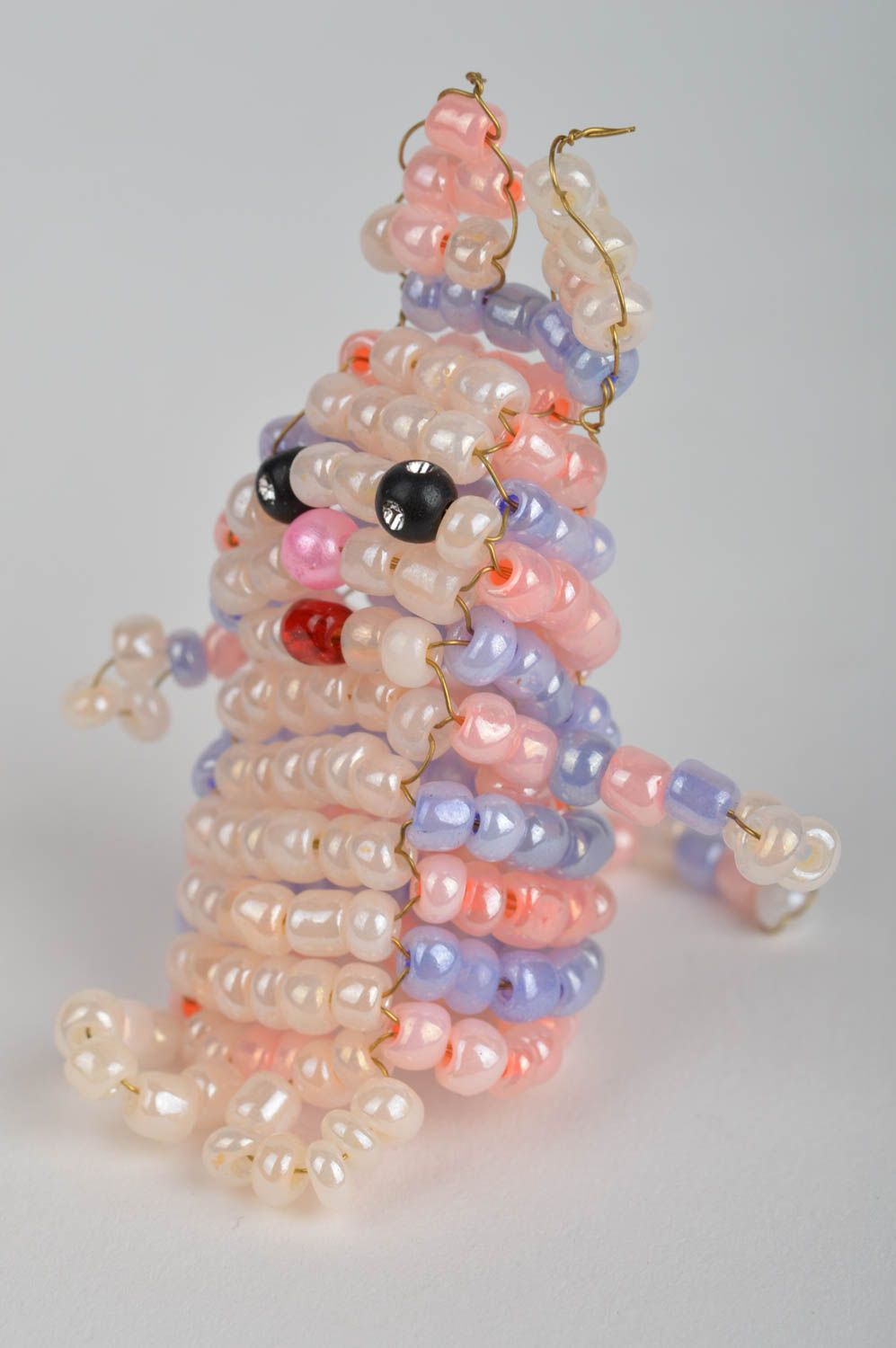 Handmade funny white finger puppet toy kitty woven of Chinese beads for parents photo 2