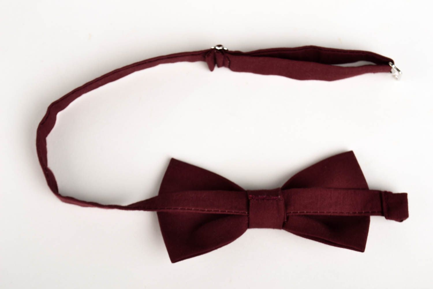 Corbata de lazo de tela artesanal pajarita moderna burdeos accesorio unisex foto 2