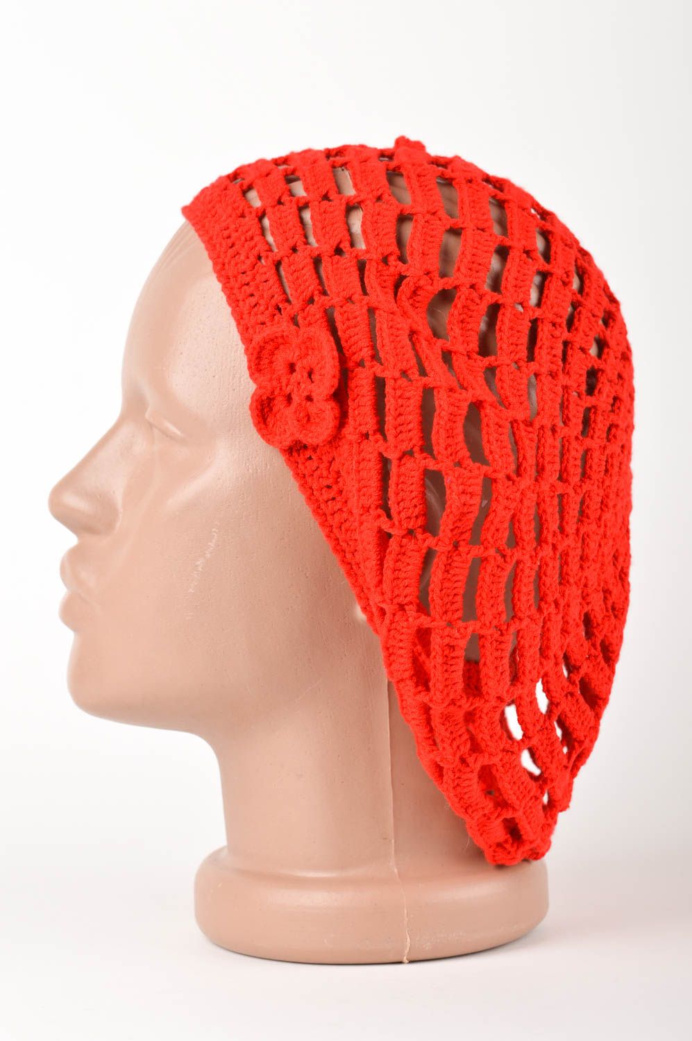 Boina tejida artesanales accesorio de moda ropa de invierno para mujer roja foto 3