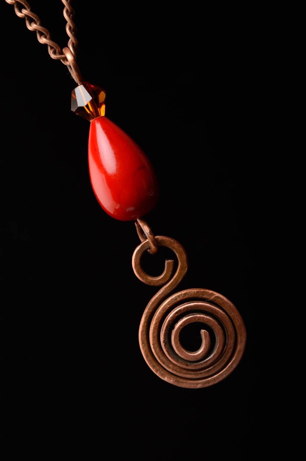 Copper pendant with natural coral photo 3