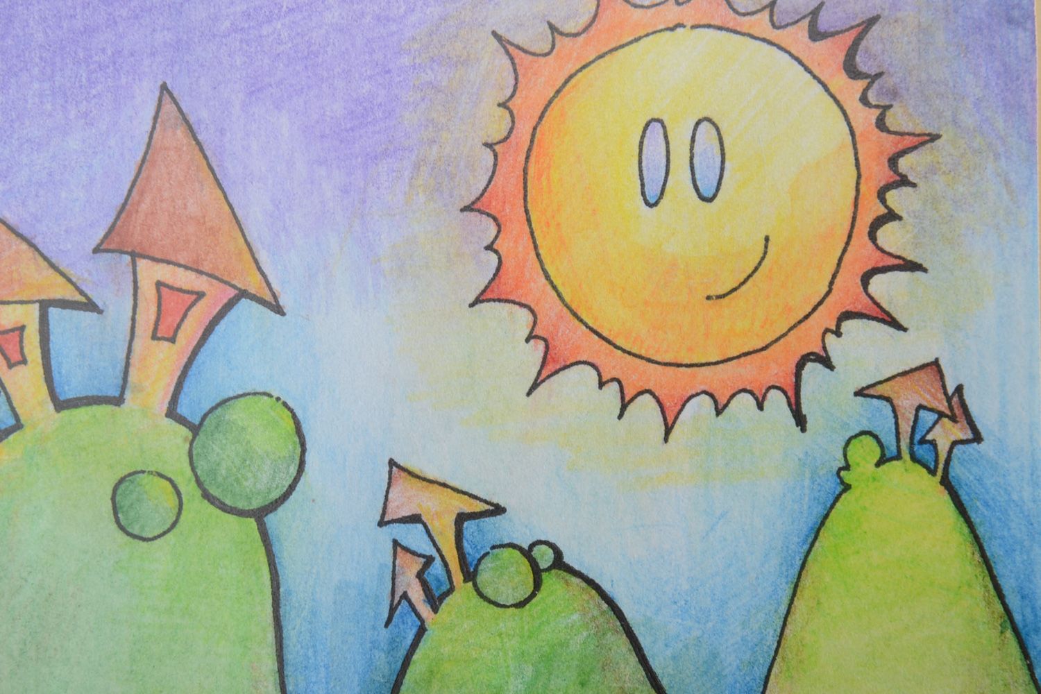 Tableau aux crayons aquarellables carré fait main pour chambre d'enfant Soleil photo 4