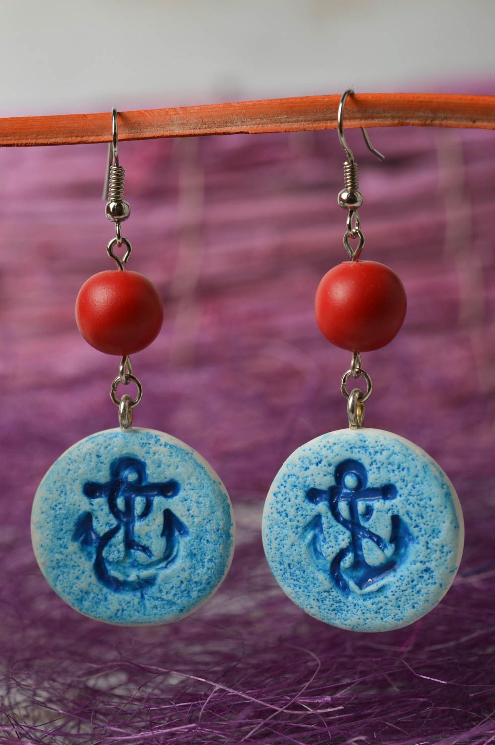 Handmade designer earrings polymer clay earrings jewelry in marine style photo 2