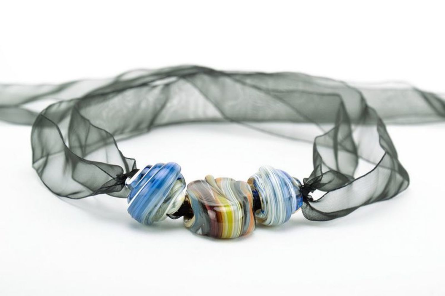 Necklace made from tough glass with ribbon photo 1