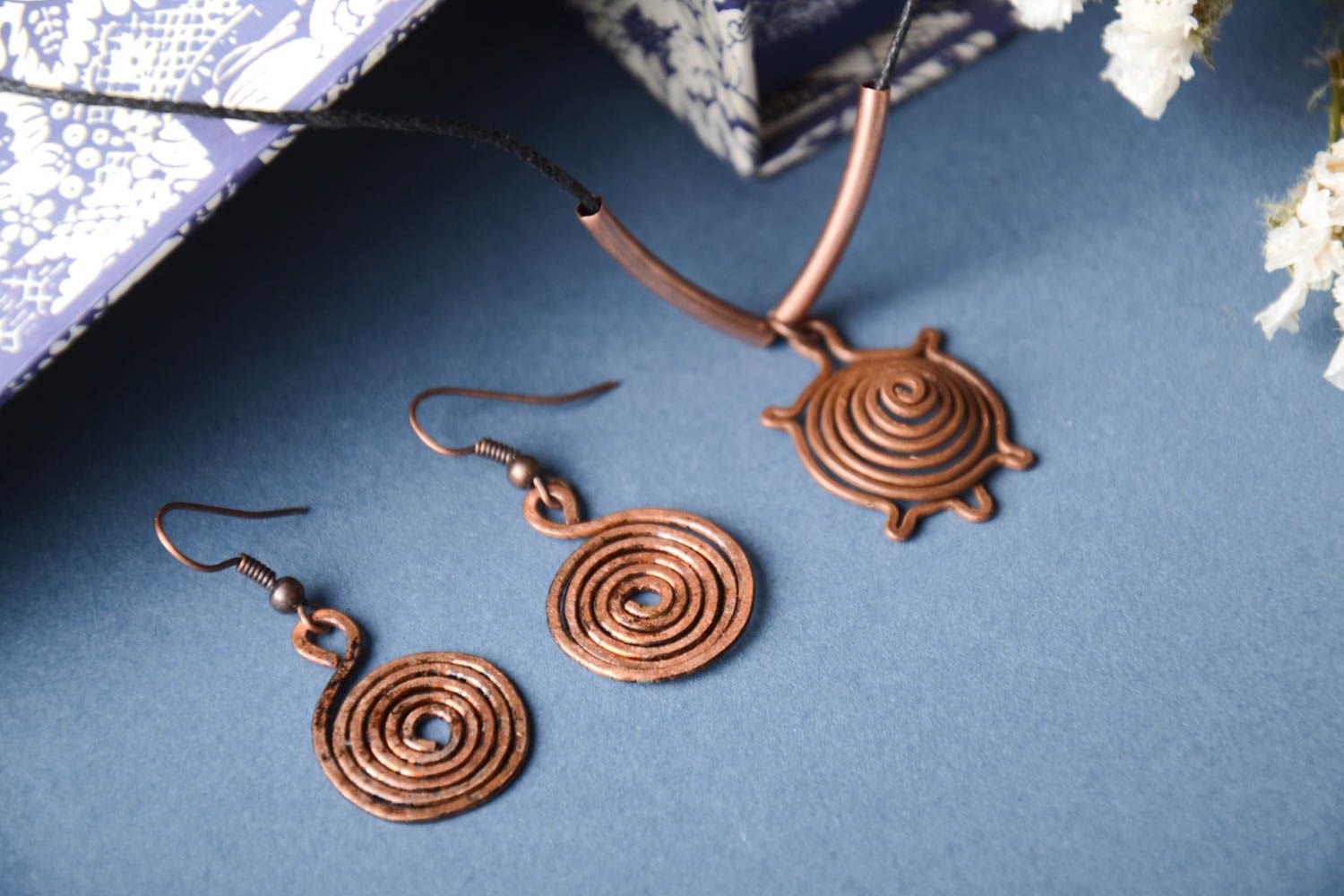 Handmade copper jewelry wire wrap earrings copper pendant copper jewelry photo 1