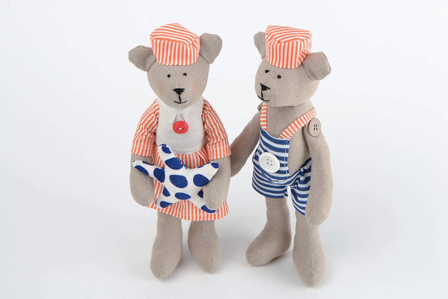 Peluches ours 2 Jouets enfant fait main lin et coton en vêtement Cadeau original photo 4