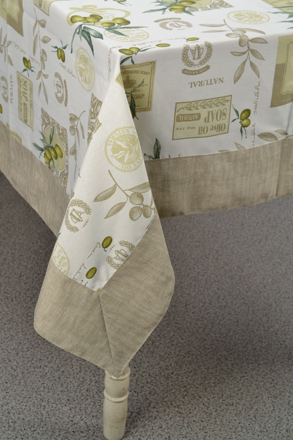 Rectangular cotton and polyamide tablecloth with olive print photo 3