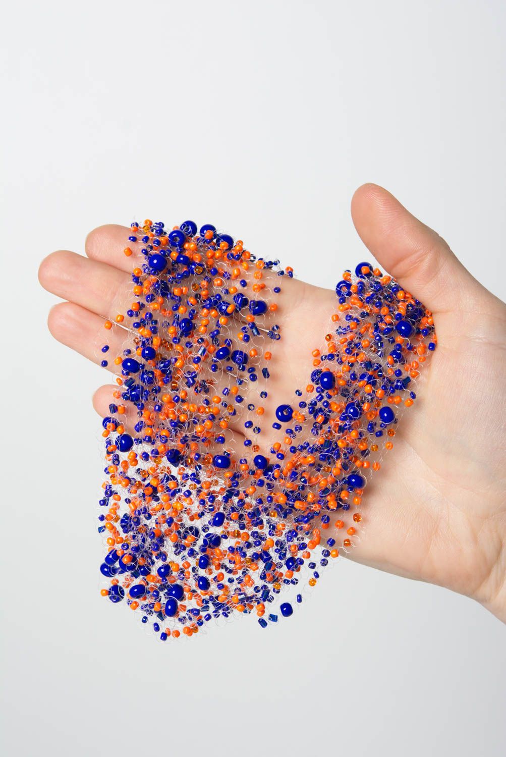 Collier en perles de rocaille bleu orange original multicouche fait main photo 3
