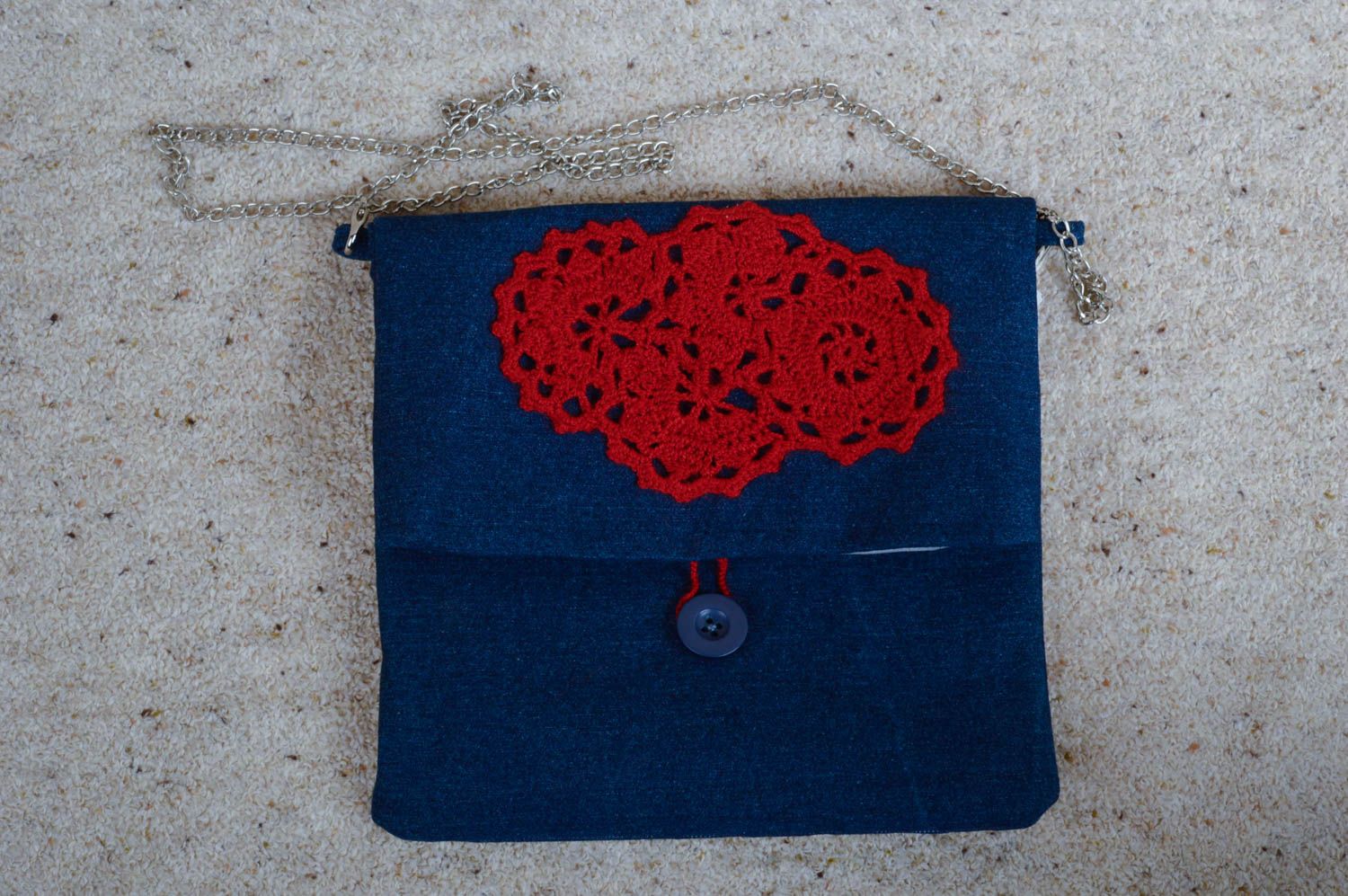 Handmade Stoff Umhängetasche Damen Accessoire Designer Tasche dunkelblau rot foto 5