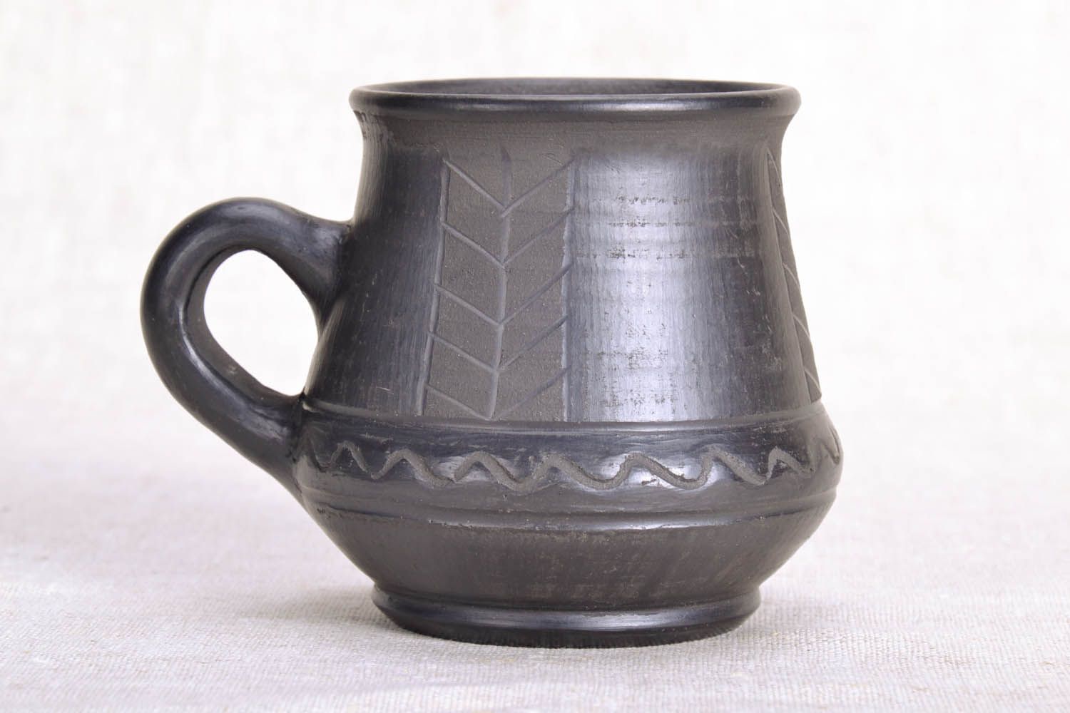 XL 16 oz jar shape black clay coffee or tea cup with handle photo 2