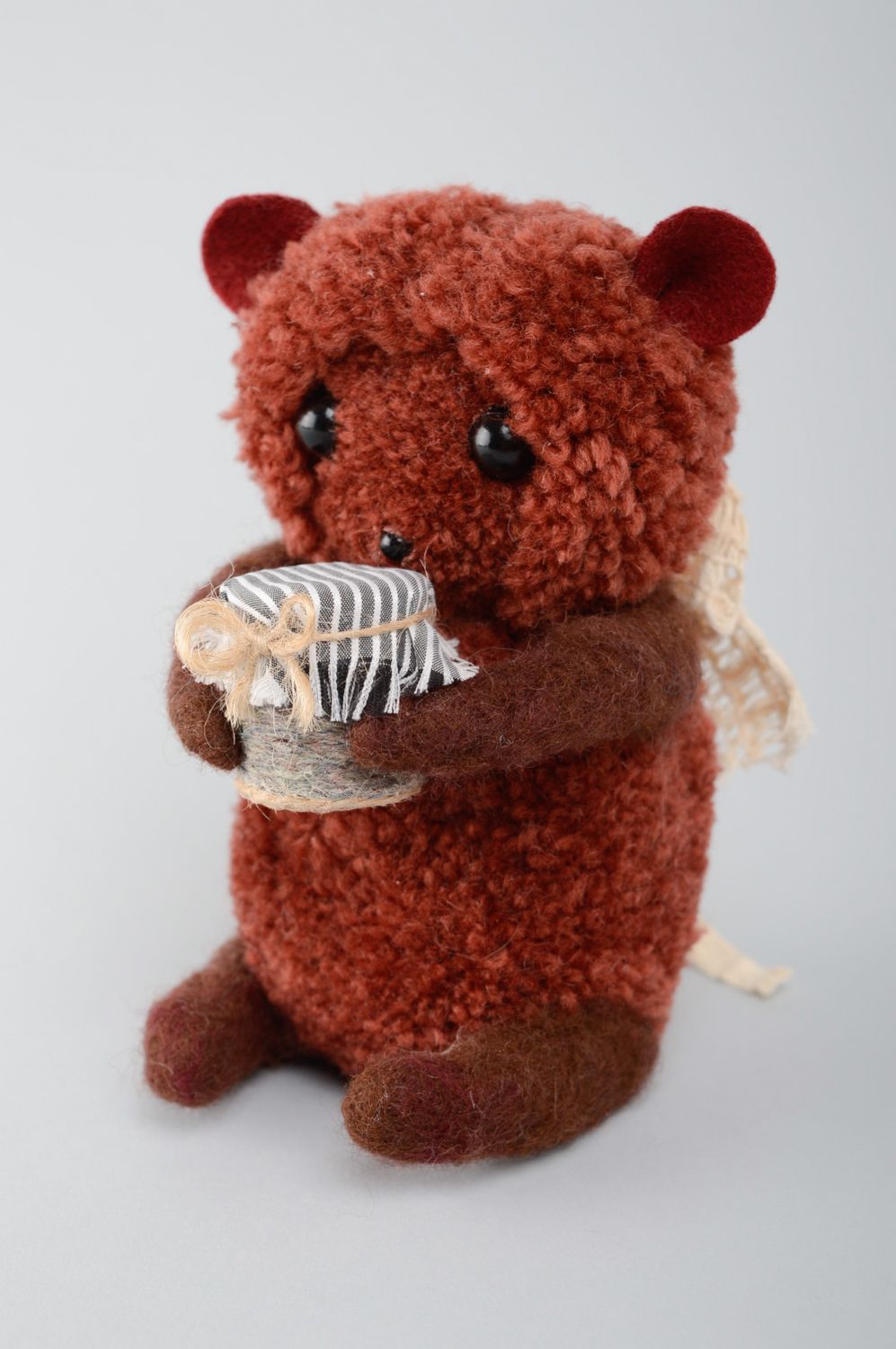 Handmade soft pompon toy bear photo 1