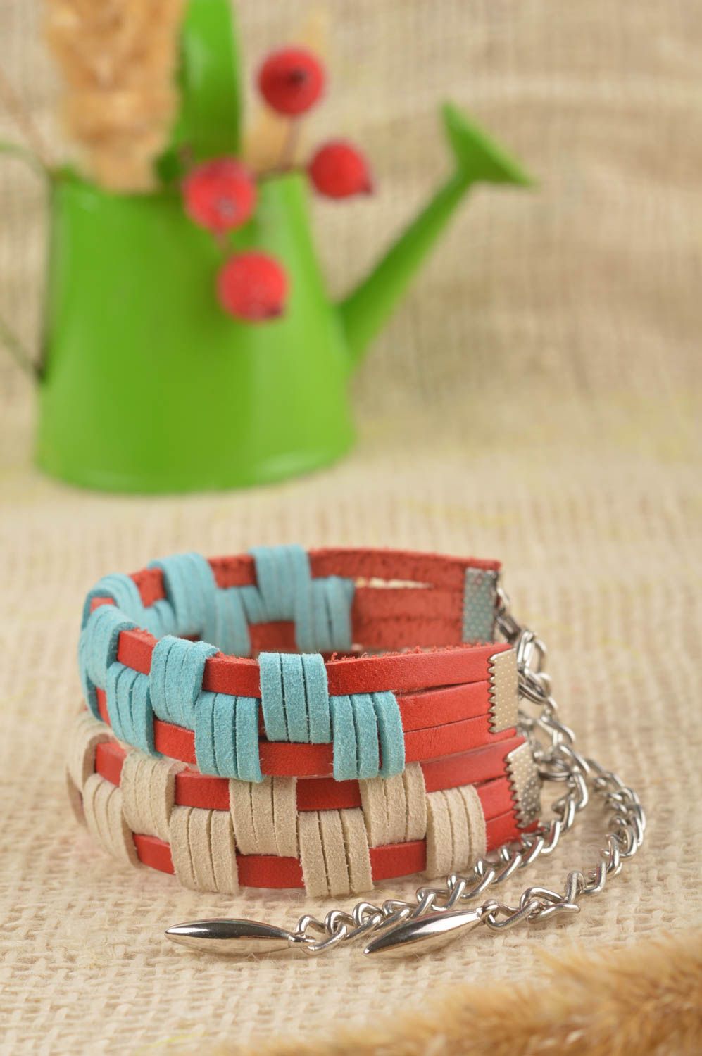Beautiful handmade leather bracelets 2 pieces wrist bracelet designs gift ideas photo 1