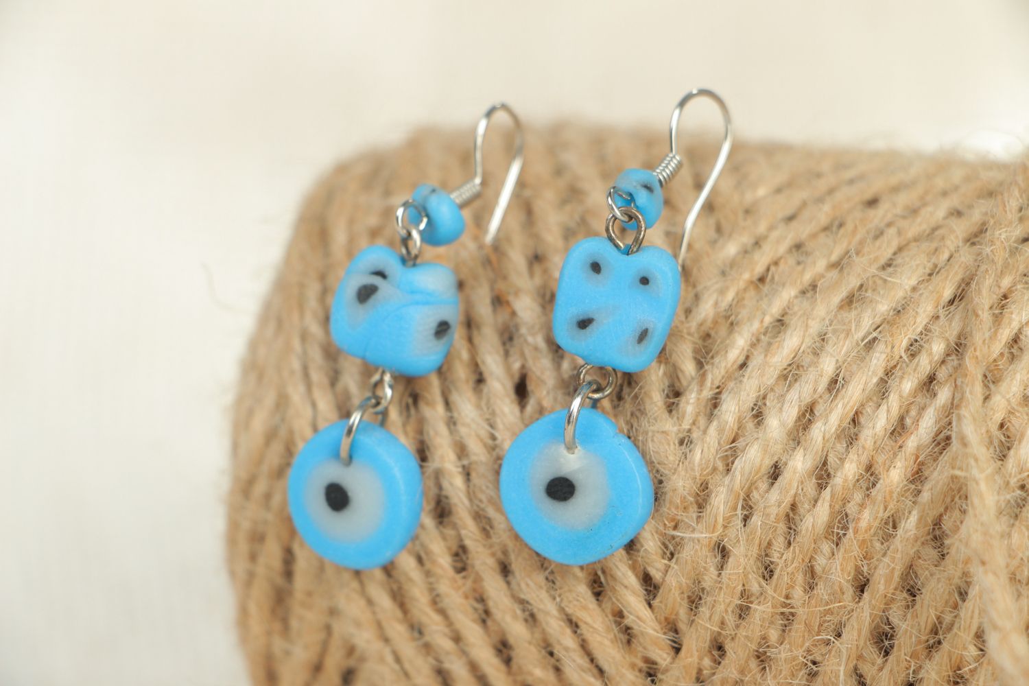 Handmade polymer clay earrings of blue color photo 4