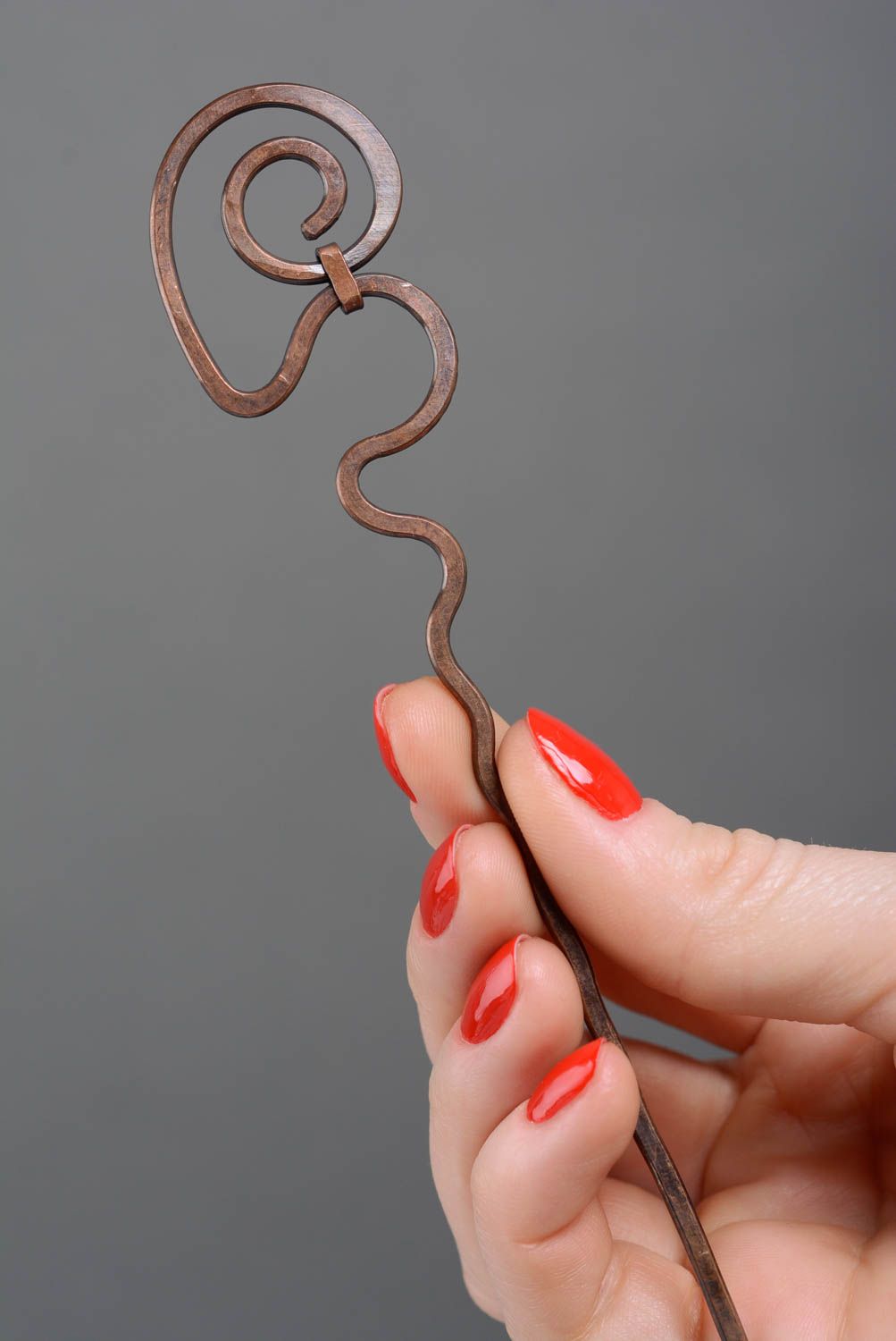 Handmade copper twisted hairpin wire wrap technique beautiful hair accessory photo 2