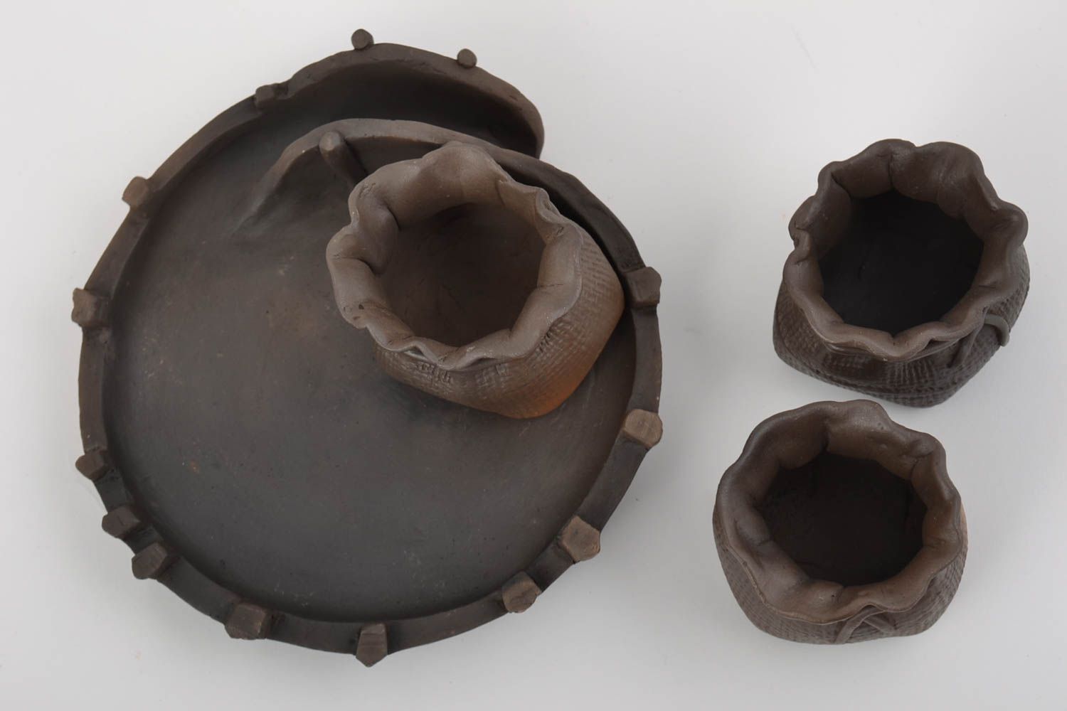 Керамический набор посуды ручной работы емкости для сыпучих по 75 г и тарелка  фото 2