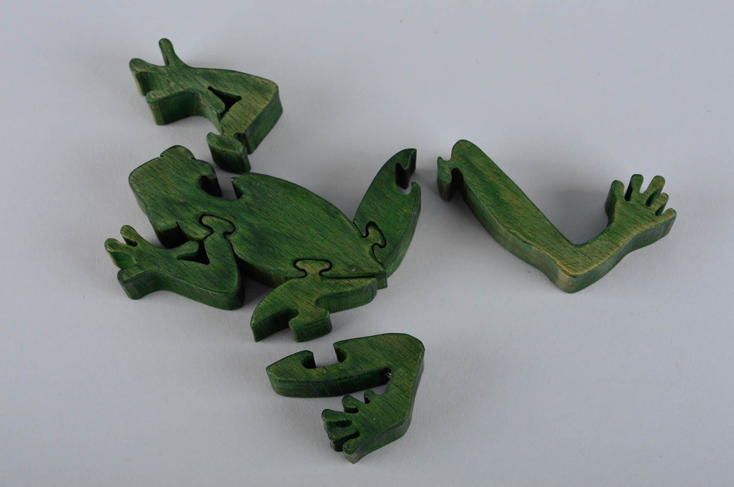 Puzzle 3D en bois fait main Jouet d'éveil écolo grenouille Cadeau bébé photo 5