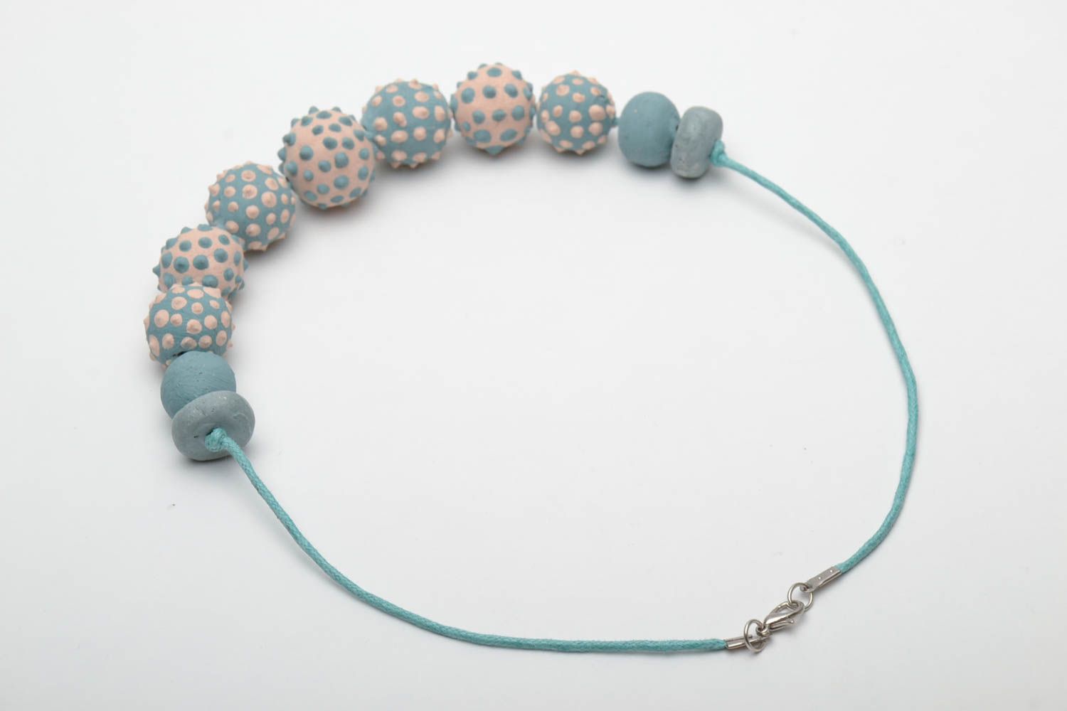 Ceramic bead necklace on waxed cord photo 4