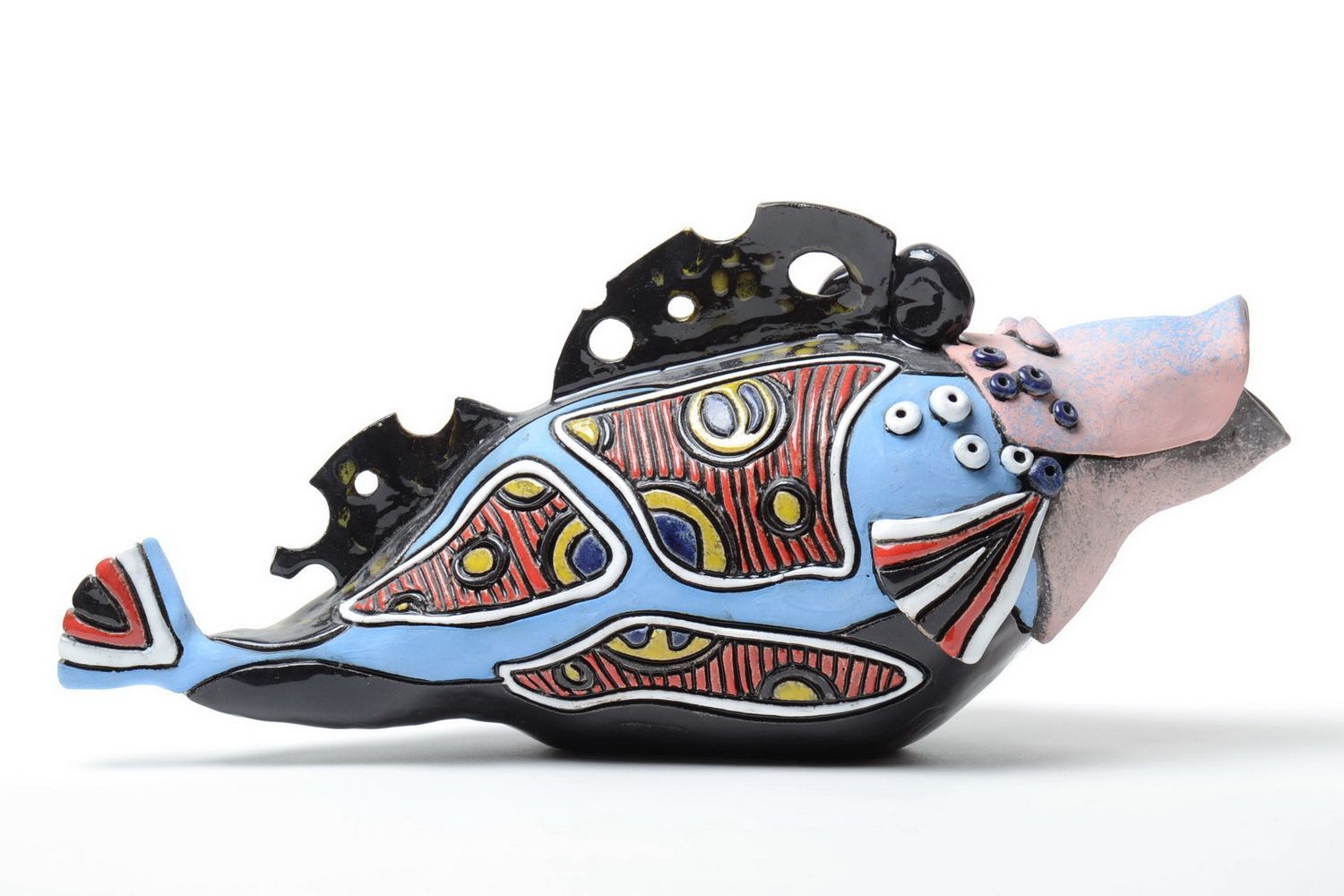 Deko Fisch Figur aus Halbporzellan mit Pigmenten bemalt handmade ungewöhnlich foto 4