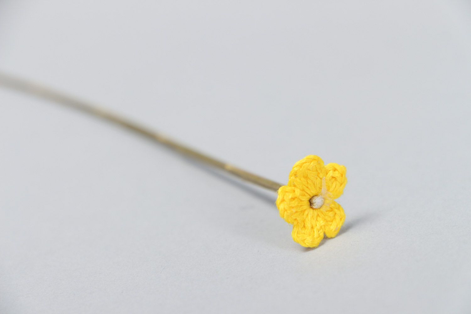 Handmade tender small artificial yellow flower crocheted of cotton threads photo 3