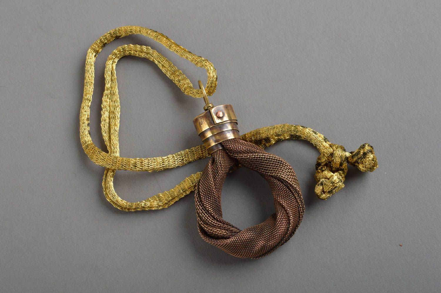Handmade metal pendant accessory on long cord brass jewelry stylish pendant photo 2