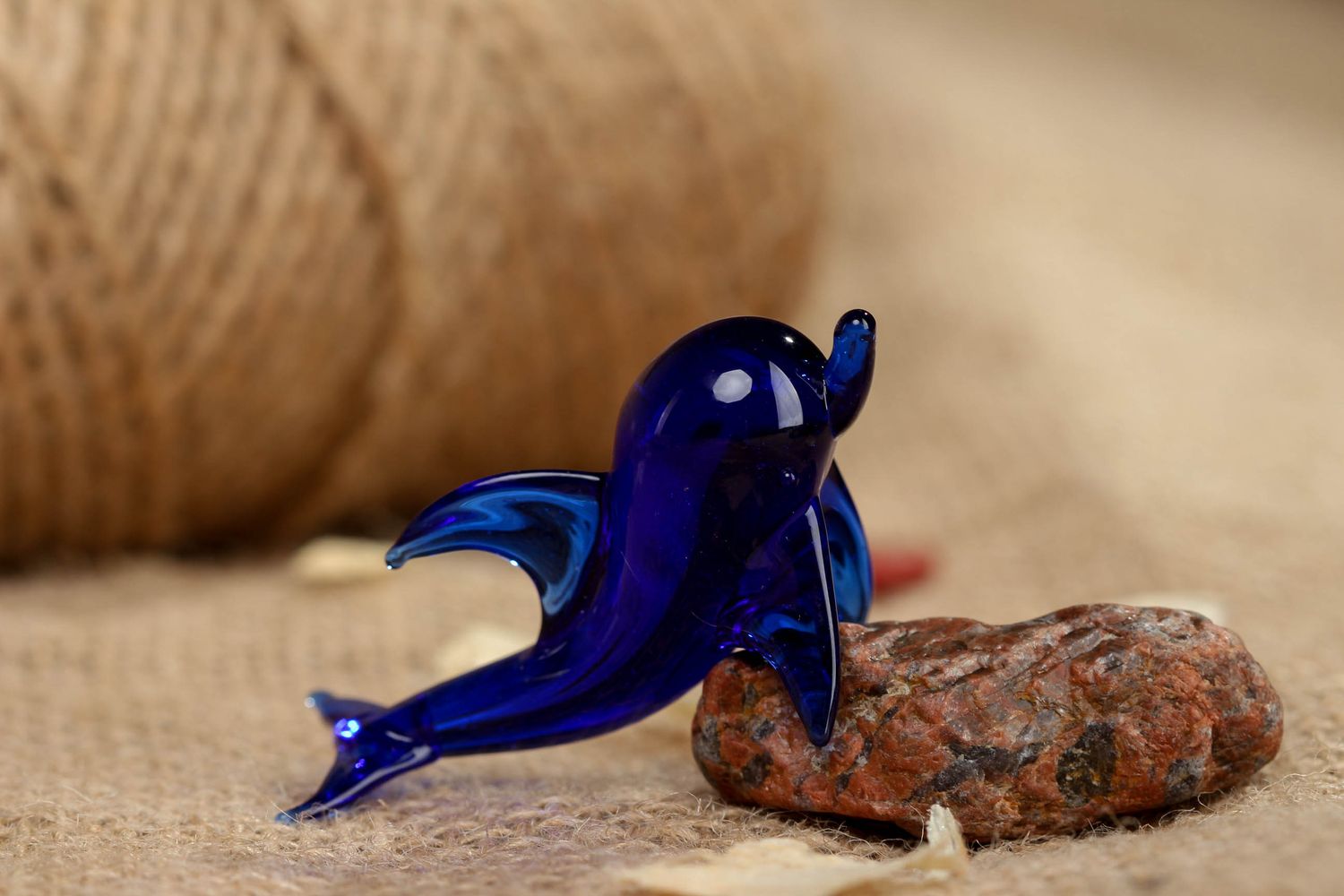 Handmade glass statuette of blue dolphin photo 5