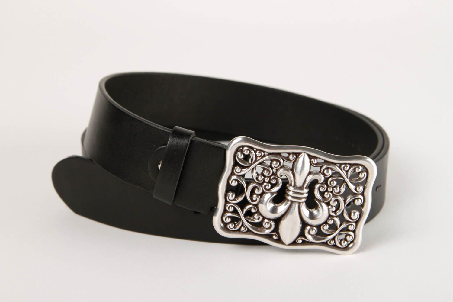 Cinturón de piel hecho a mano color negro regalo personalizado accesorio de moda foto 3