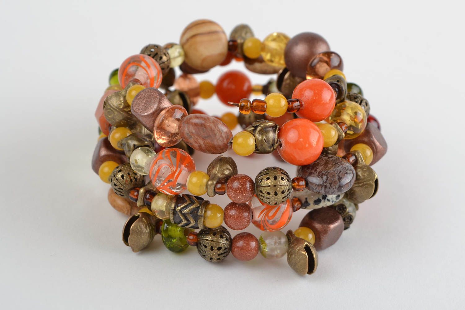 Handmade colorful multi row natural stone wrist bracelet with jasper aventurine photo 5