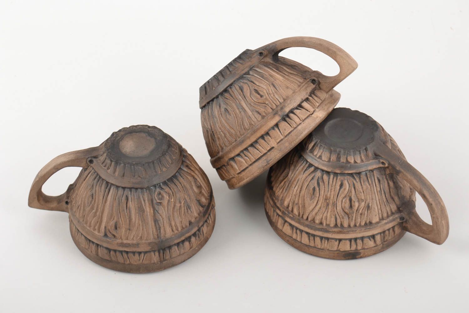 Tasses en céramique faites main ethniques 3 pièces 33 cl poterie originale photo 4