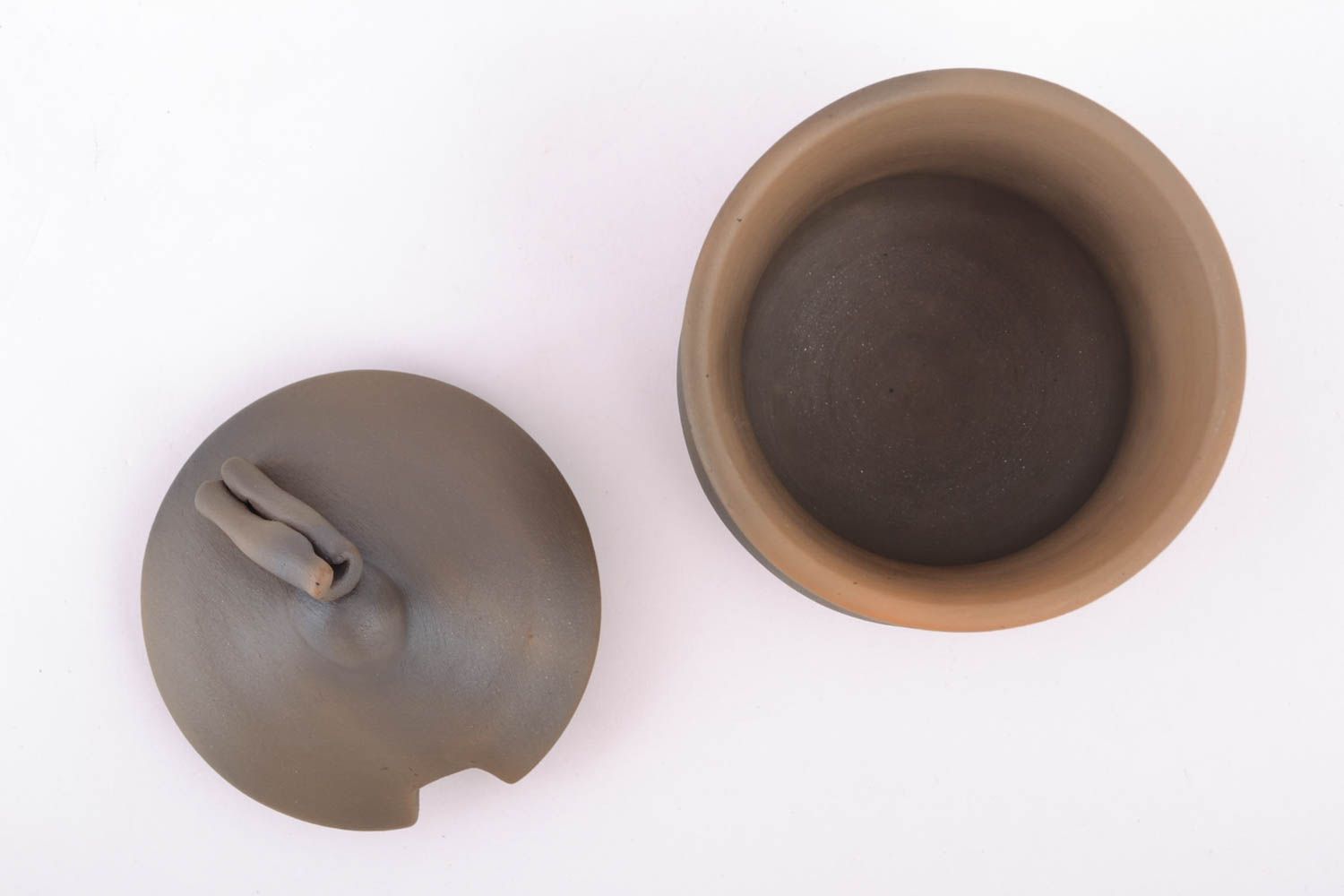 Joli pot à sucre en céramique avec couvercle fait main 20 cl marron style ethnique photo 2